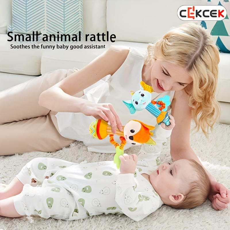 Hochet pour bébé, jouet d'éveil, Jouet en peluche avec bâton de préhension, cloche de lit apaisante, cloche à secouer