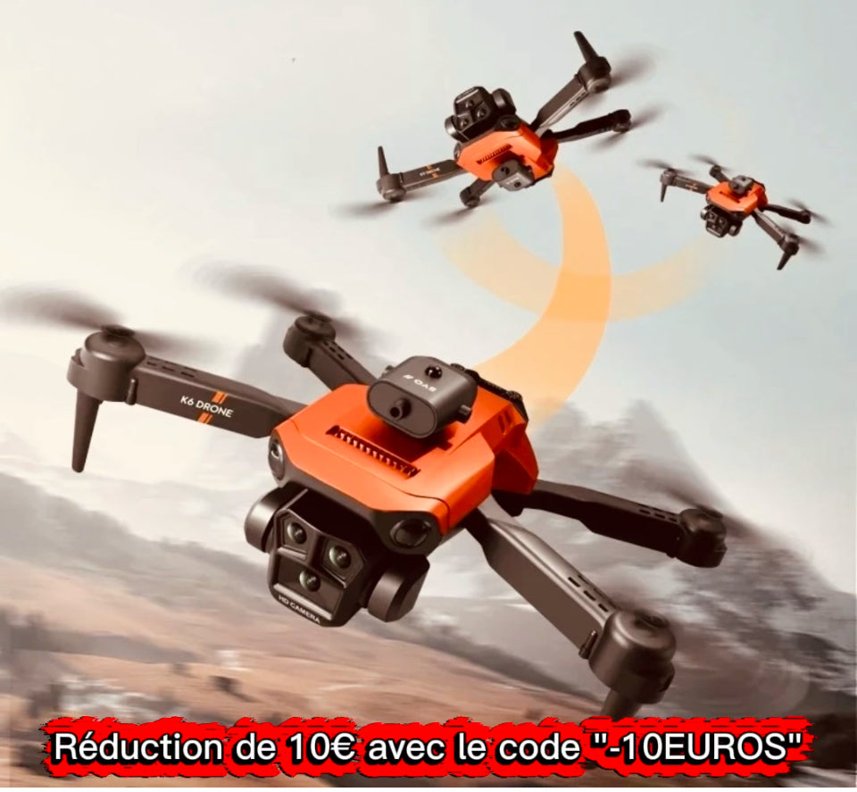 Drone K6 Max WiFi avec 3 Caméras HD, Grand Angle, Flux Optique, Évitement d’Obstacles, 4 Canaux, Quadricoptère