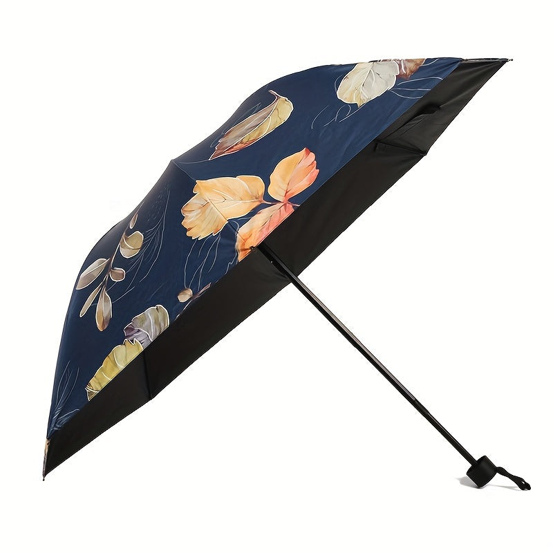 Parapluie pliant automatique à imprimé feuilles d'automne rétro avec protection UV