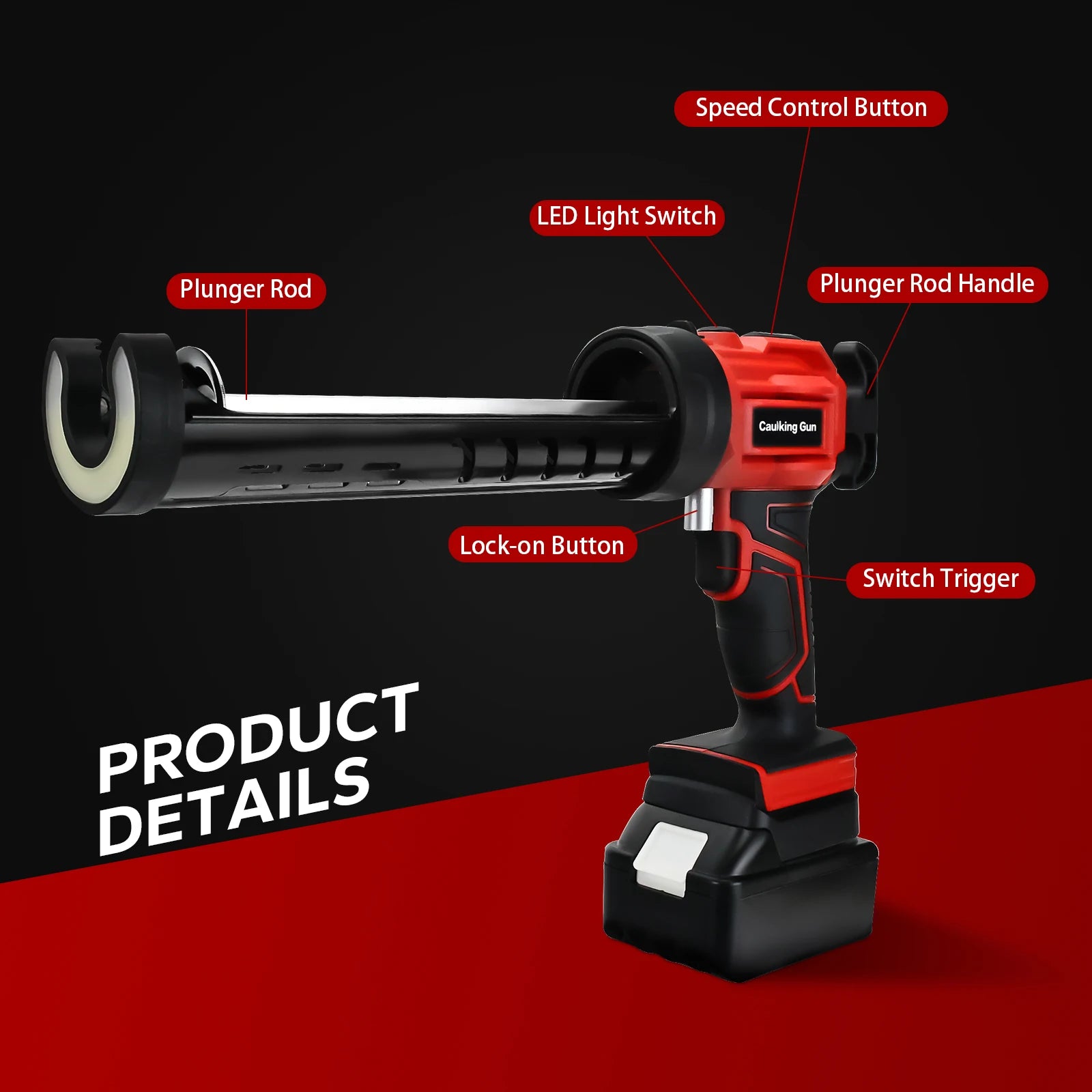 Pistolet à calfeutrer électrique sans fil, pistolet à silicone, 4 vitesses réglables, avec lumière LED, pistolet adhésif pour batterie Makita/Dewalt/Milwaukee
