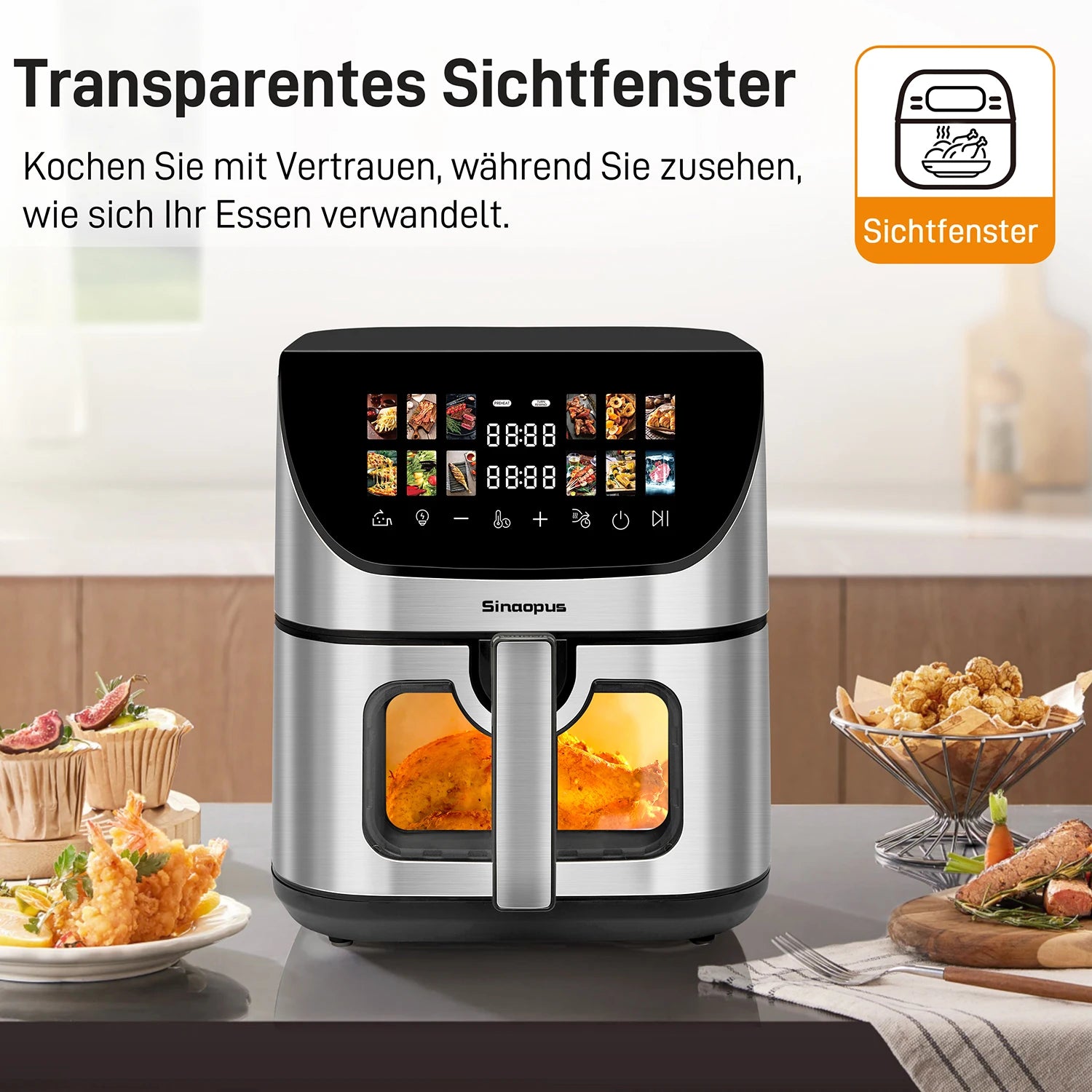 Friteuse à Air Chaud Sinaopus 8,5 L 1800 W – Écran Tactile LED, 12 Programmes, Cuisson Sans Huile