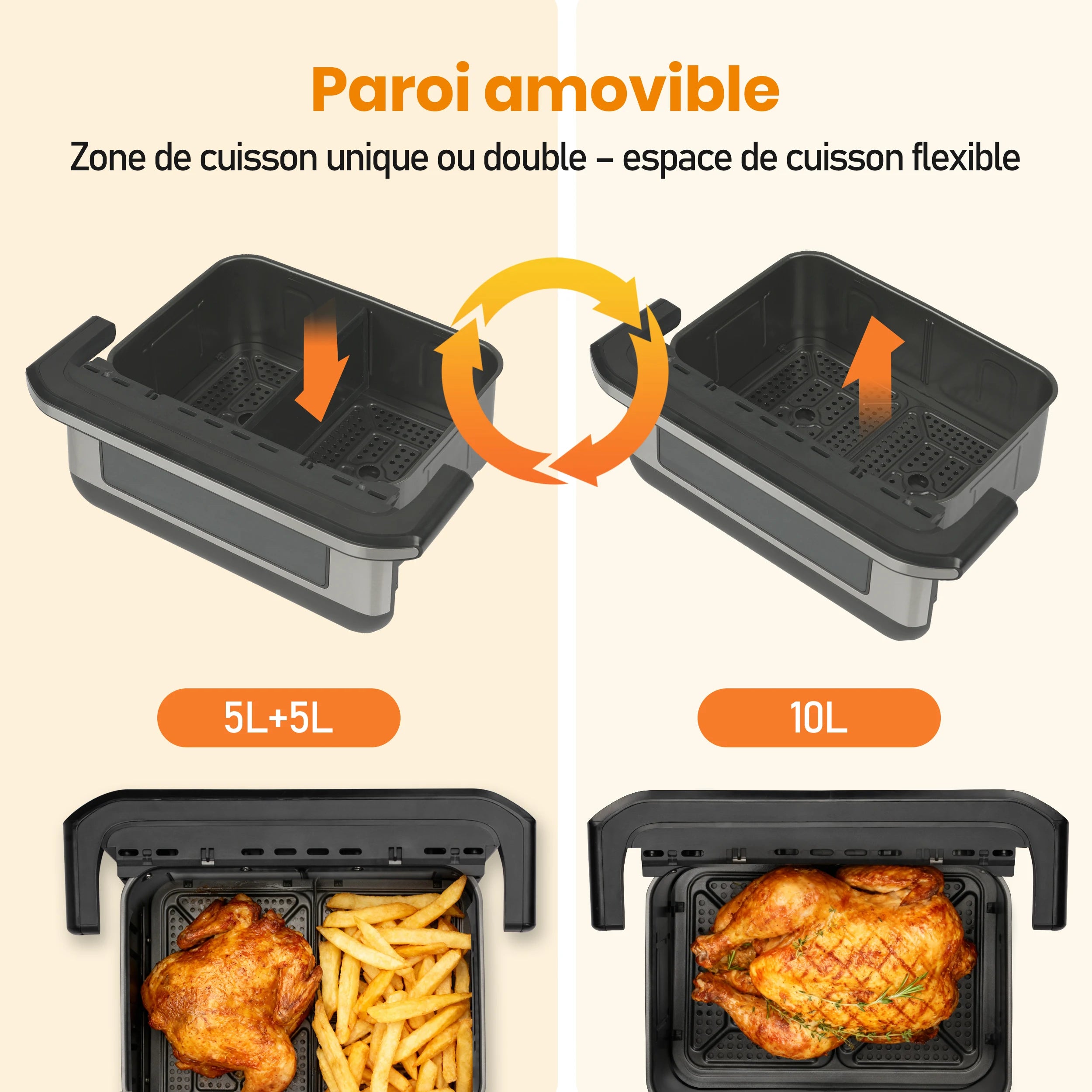 Air Fryer Four à friteuse à air à double panier de taille familiale 10L, cuiseur sans huile avec commande tactile LED et fenêtre de visualisation, machine intelligente pour friteuses à air