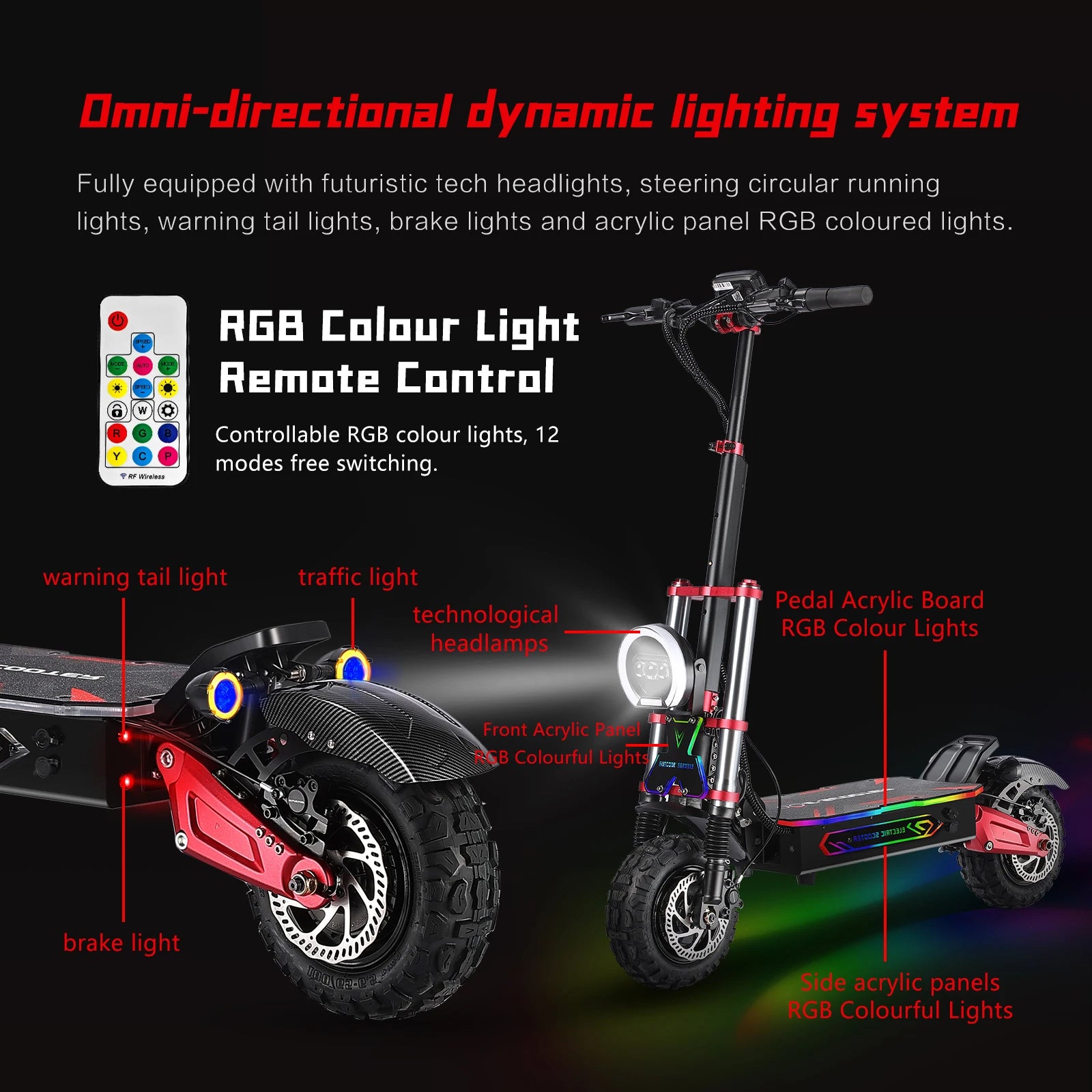 Trottinette électrique tout-terrain étanche pour adulte, moteur à double entraînement, 11 pouces, 60V, 6000W, 85 km/h