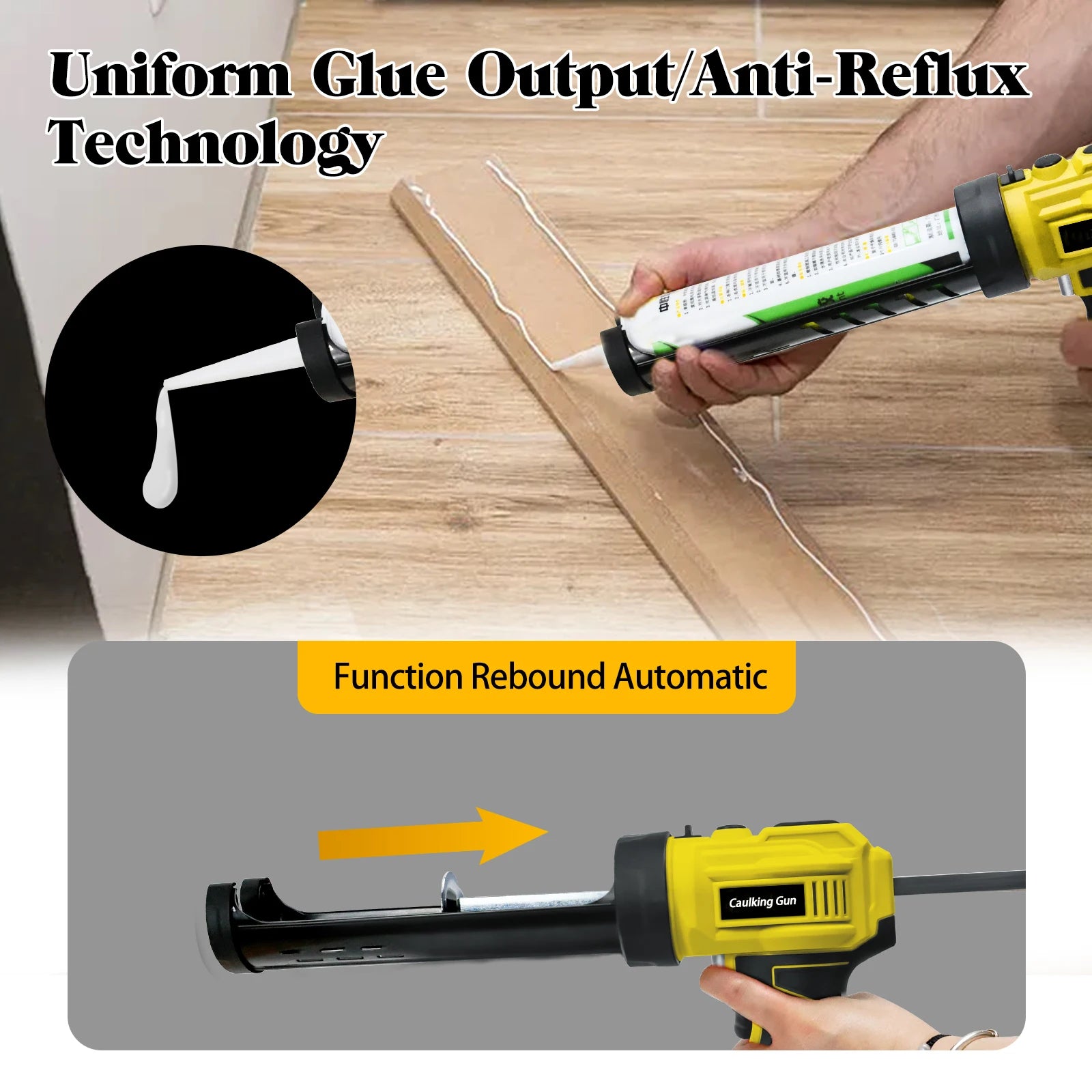 Pistolet à calfeutrer électrique sans fil, pistolet à silicone, 4 vitesses réglables, avec lumière LED, pistolet adhésif pour batterie Makita/Dewalt/Milwaukee