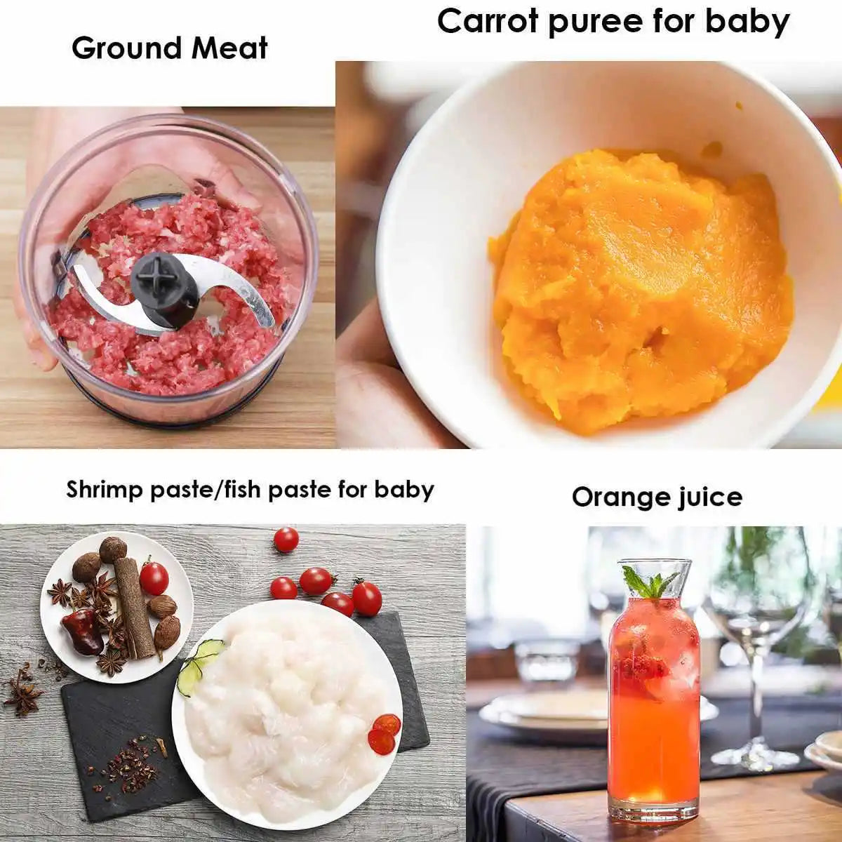 Mixeur Plongeant 4 en 1 – 1000 W, Acier Inoxydable, Bécher 700 ml & Bol Hachoir 500 ml, Fouet Inclus