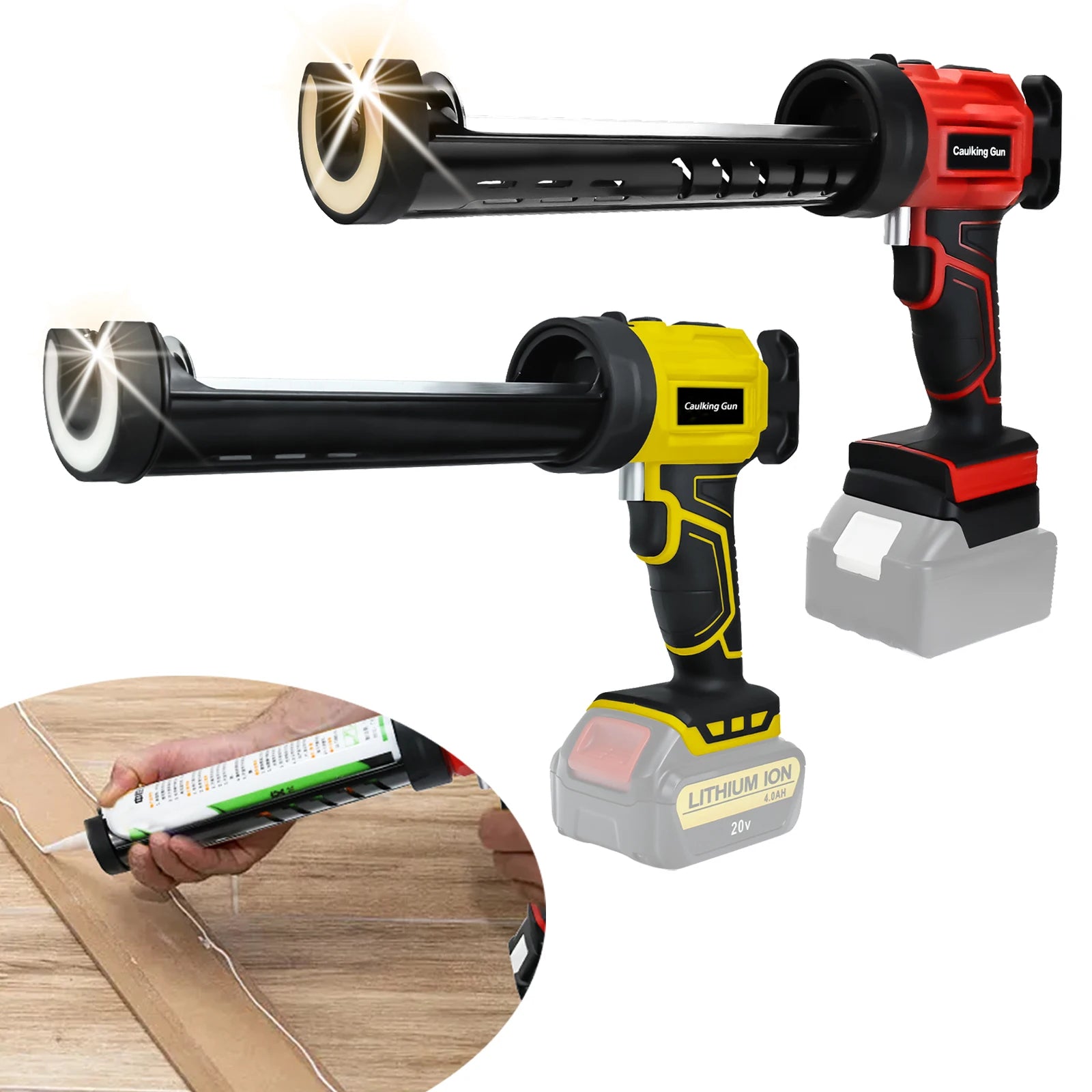 Pistolet à calfeutrer électrique sans fil, pistolet à silicone, 4 vitesses réglables, avec lumière LED, pistolet adhésif pour batterie Makita/Dewalt/Milwaukee
