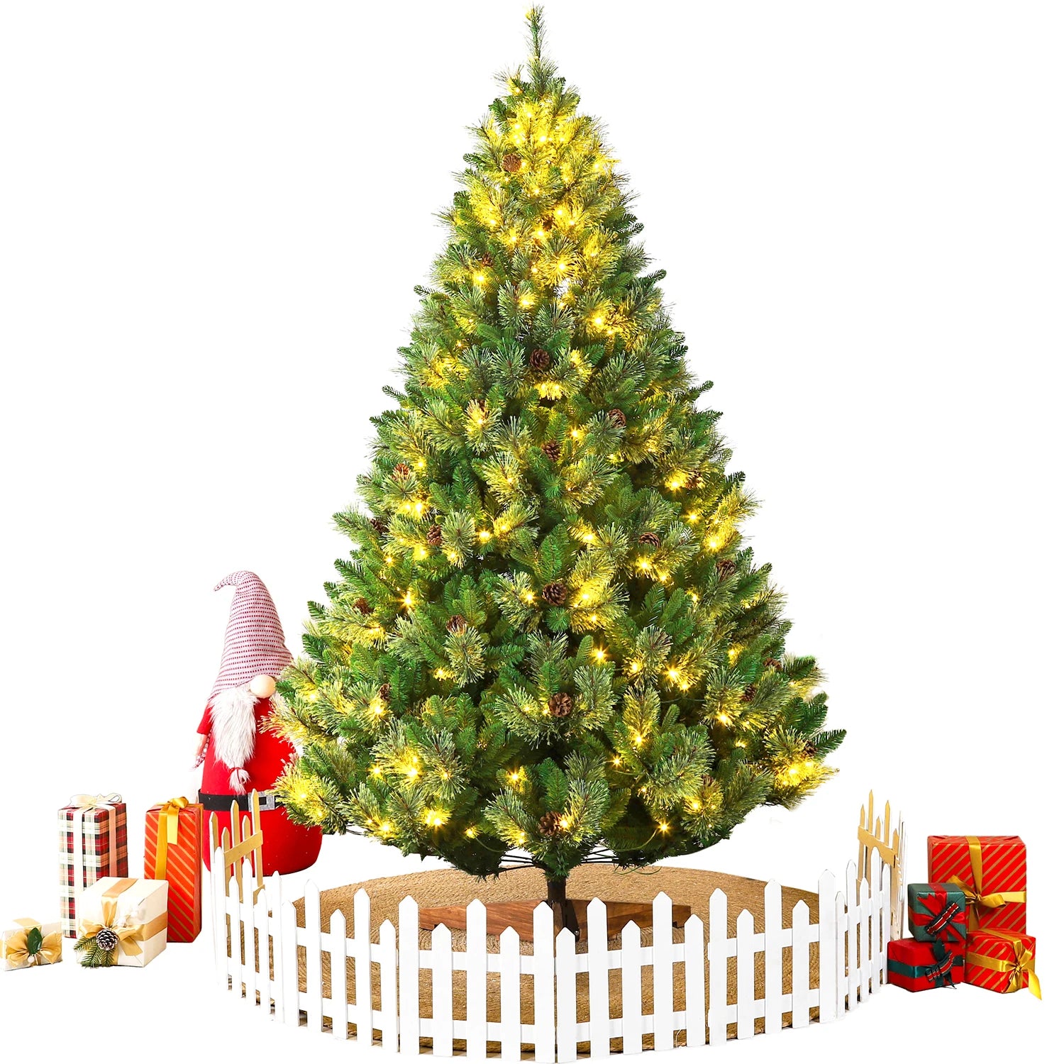 Arbre de Noël Artificiel 235 cm – PVC+PE, 1790 Branches, 410 LED, Support en Bois