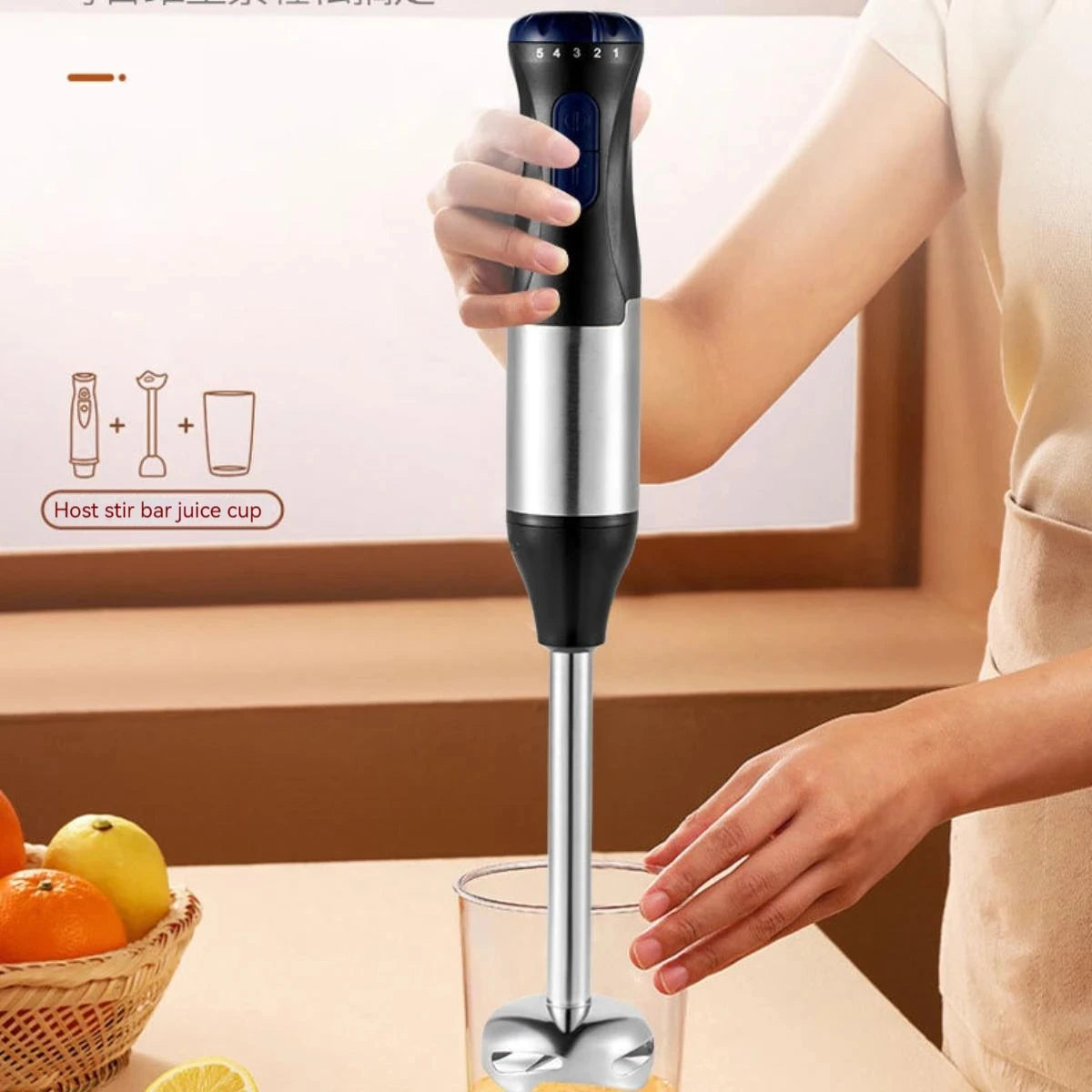 Mixeur Plongeant 4 en 1 – 1000 W, Acier Inoxydable, Bécher 700 ml & Bol Hachoir 500 ml, Fouet Inclus
