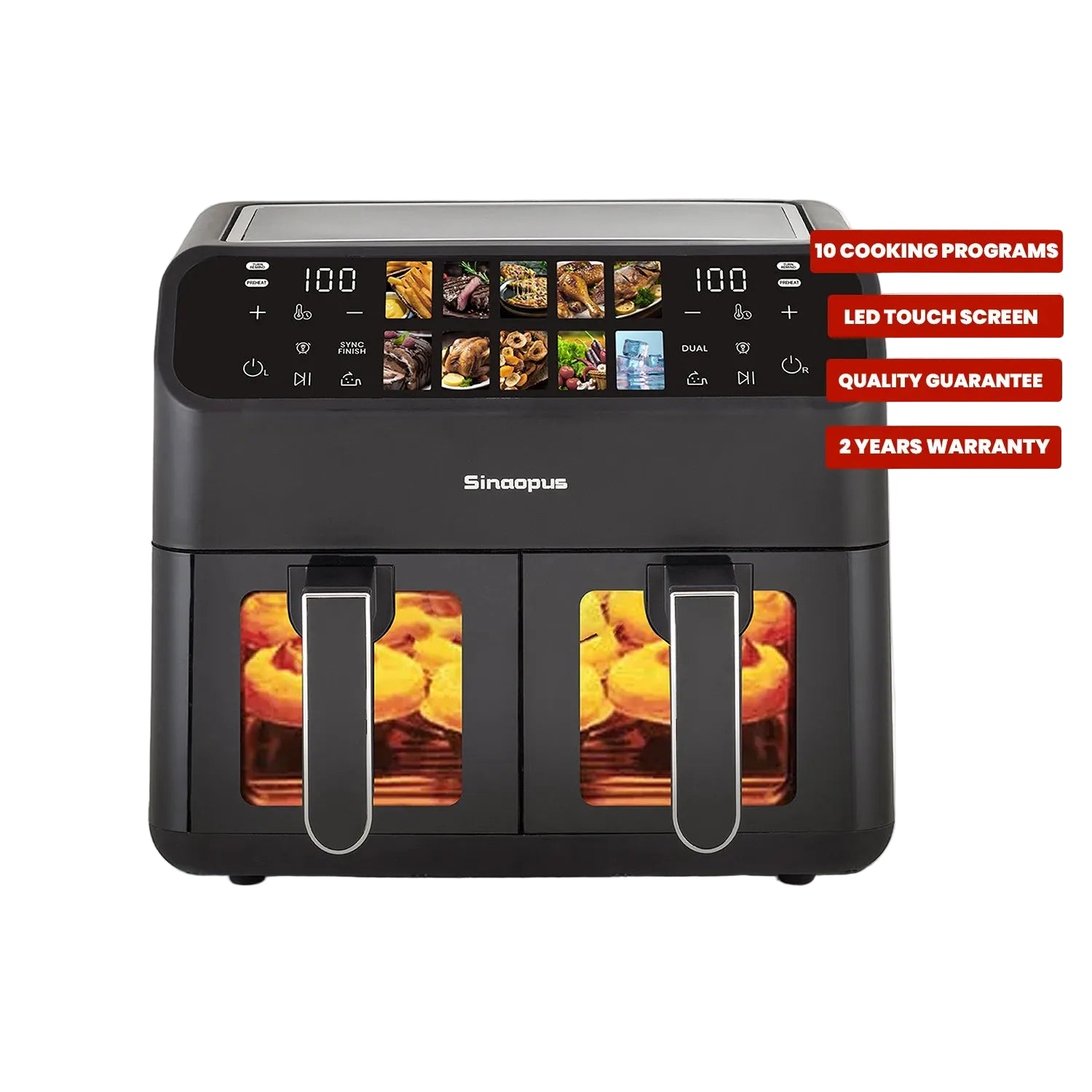 Air Fryer Sinaopus 2000W XXL 9L – Friteuse à air chaud double panier avec écran tactile LED et 10 programmes