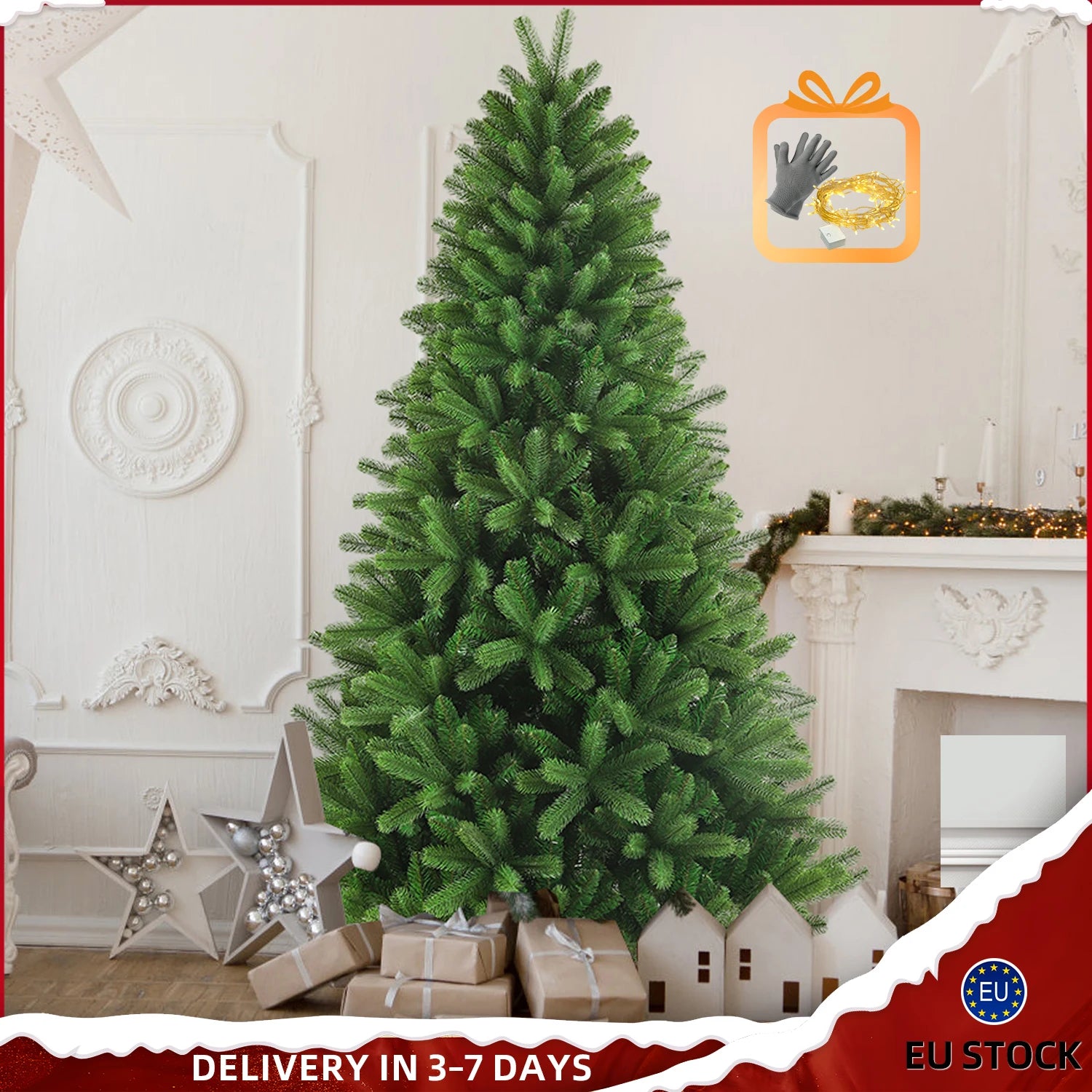 Arbre de Noël artificiel 180 cm, 1180 pointes, PVC + PE, support en bois, pliable, décorations intérieures/extérieures