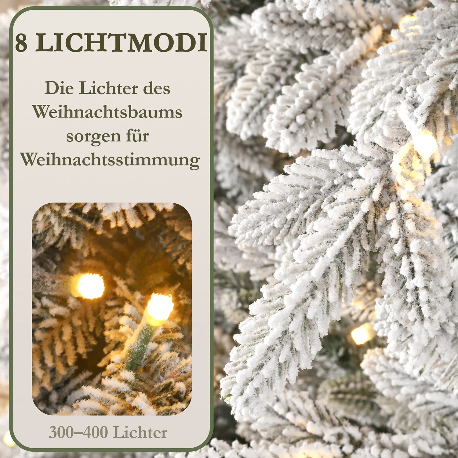 Arbre de Noël Artificiel Neige Blanche 210 CM – PVC+PE, 380 LED, Support Métallique