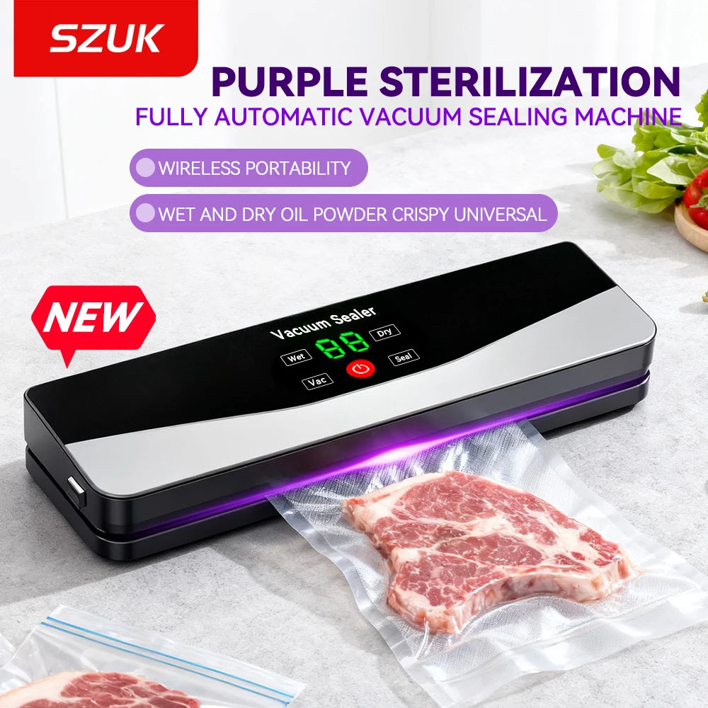 Machine de scellage sous vide électrique SZUK – rechargeable avec stérilisation UV, aliments secs et humides