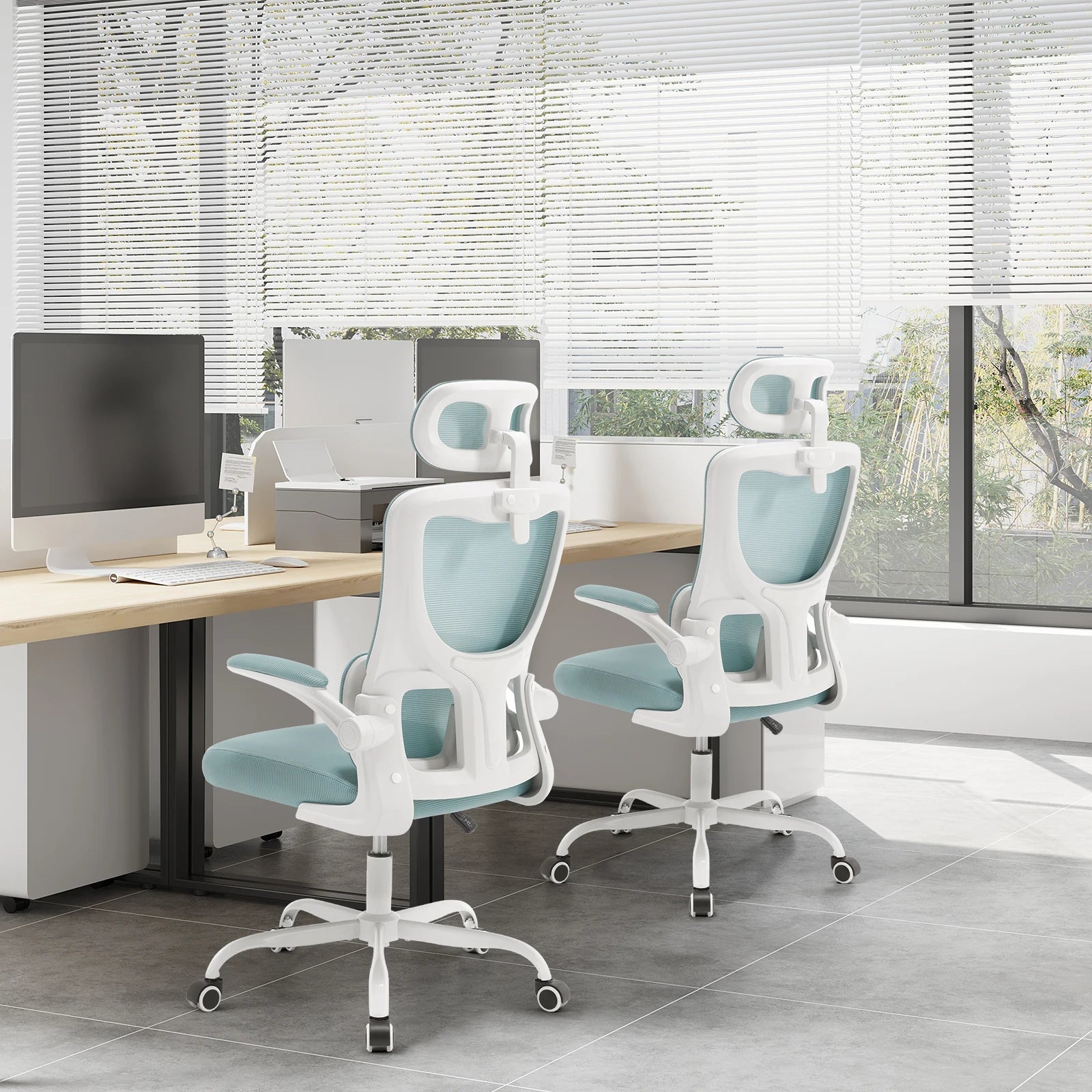 Fauteuil de bureau pivotante WOLTU ergonomique en maille, hauteur réglable, fonction bascule, accoudoirs réversibles, appui-tête