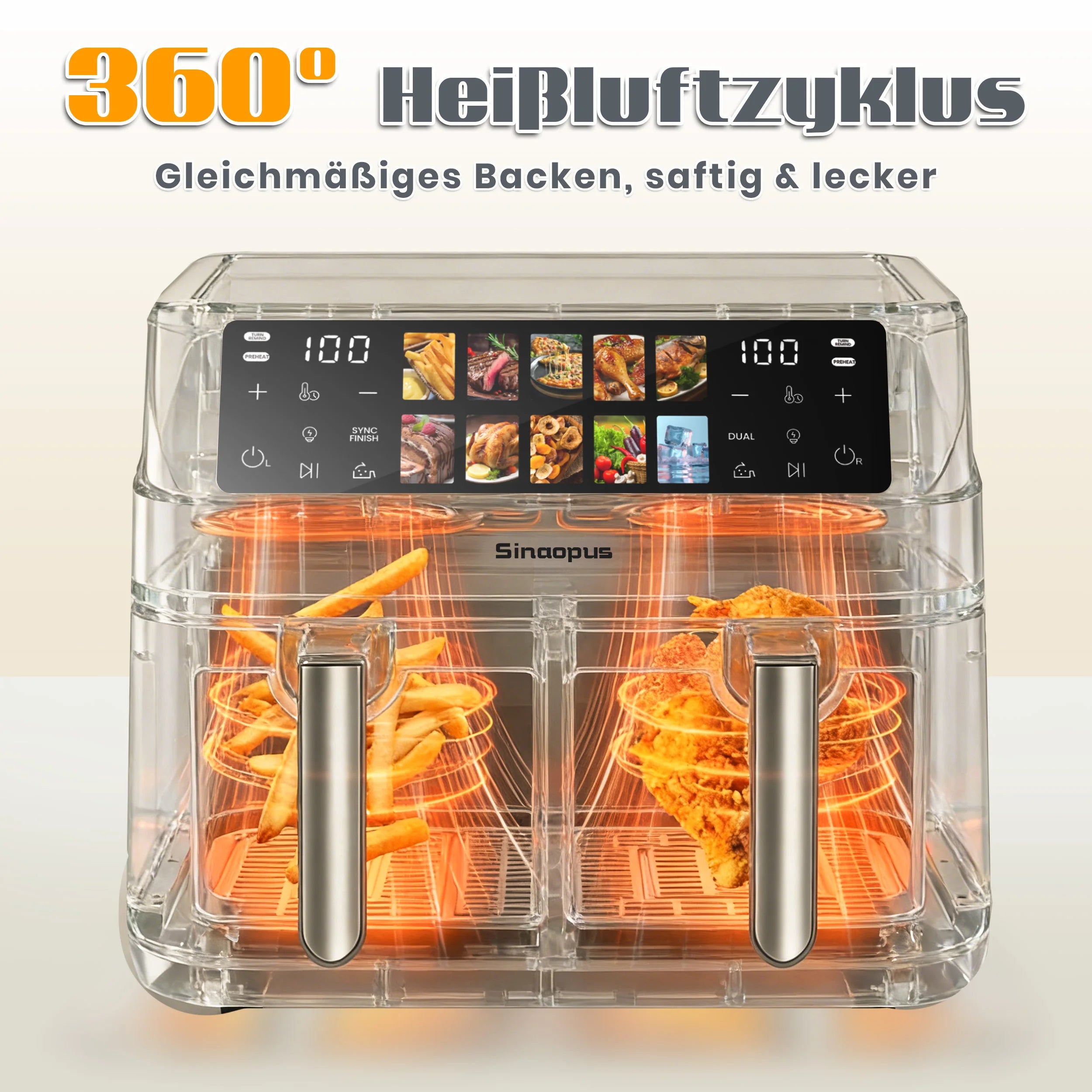 Friteuse à Air Chaud 8,5 L 2000 W – LED Tactile, 10 Programmes, Sans Huile, Familiale