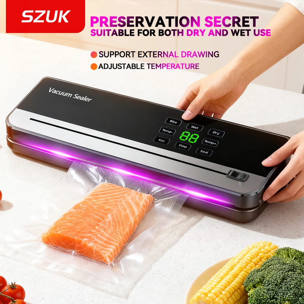 SZUK – Scelleuse sous vide électrique alimentaire, coupe intégrée, bouton tactile sec/humide, stérilisation UV