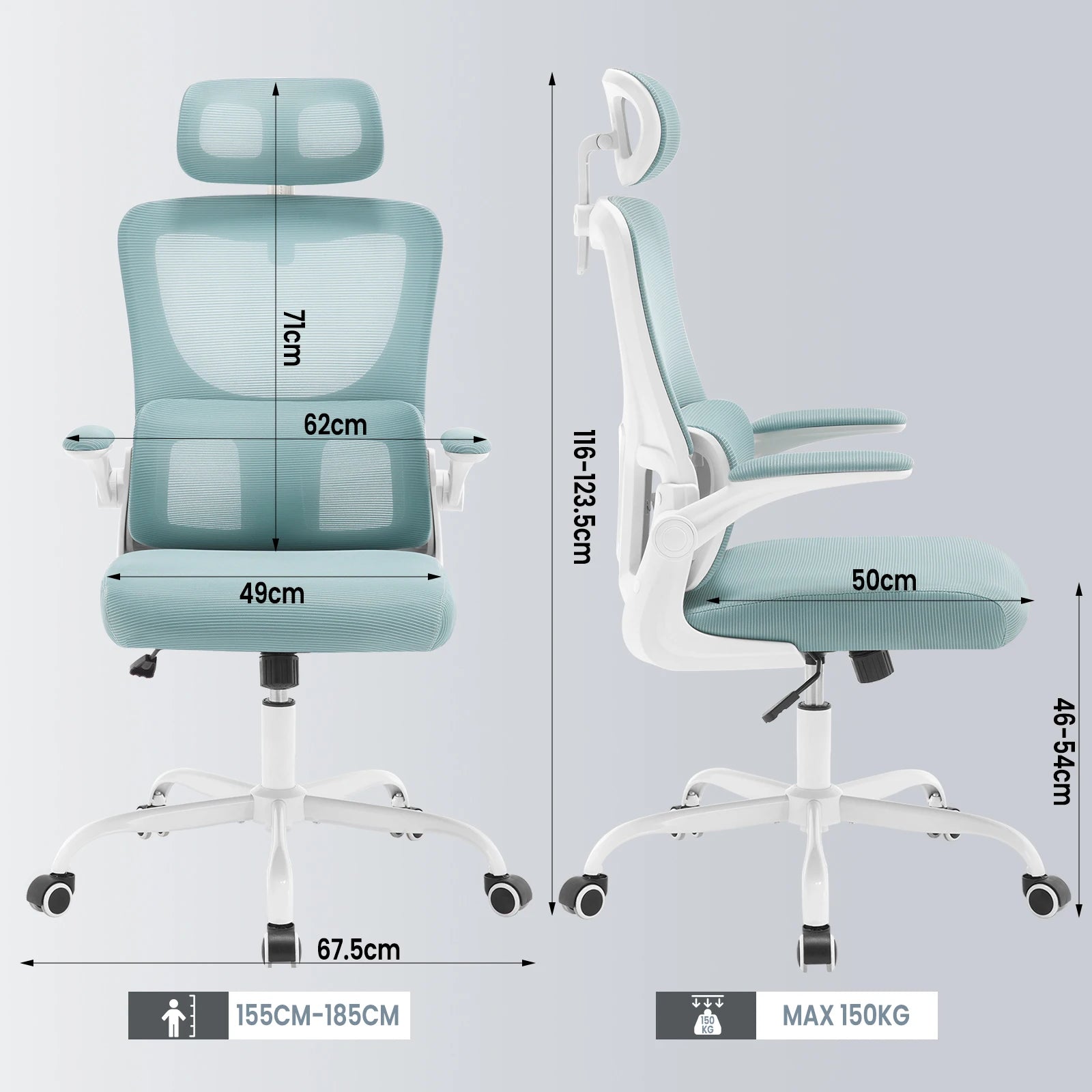 Fauteuil de bureau pivotante WOLTU ergonomique en maille, hauteur réglable, fonction bascule, accoudoirs réversibles, appui-tête