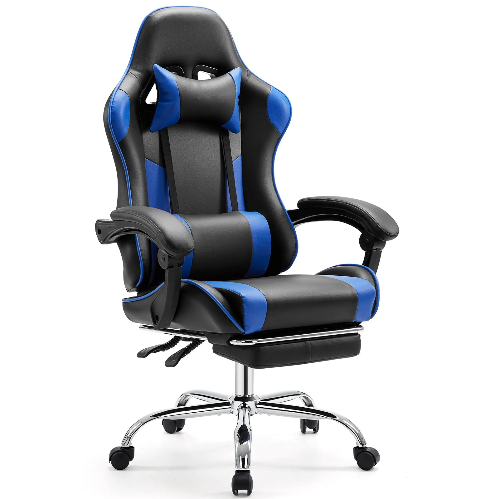 Fauteuil de jeu ergonomique JHK pivotante réglable en cuir PU avec appui-tête et support lombaire pour ordinateur de bureau