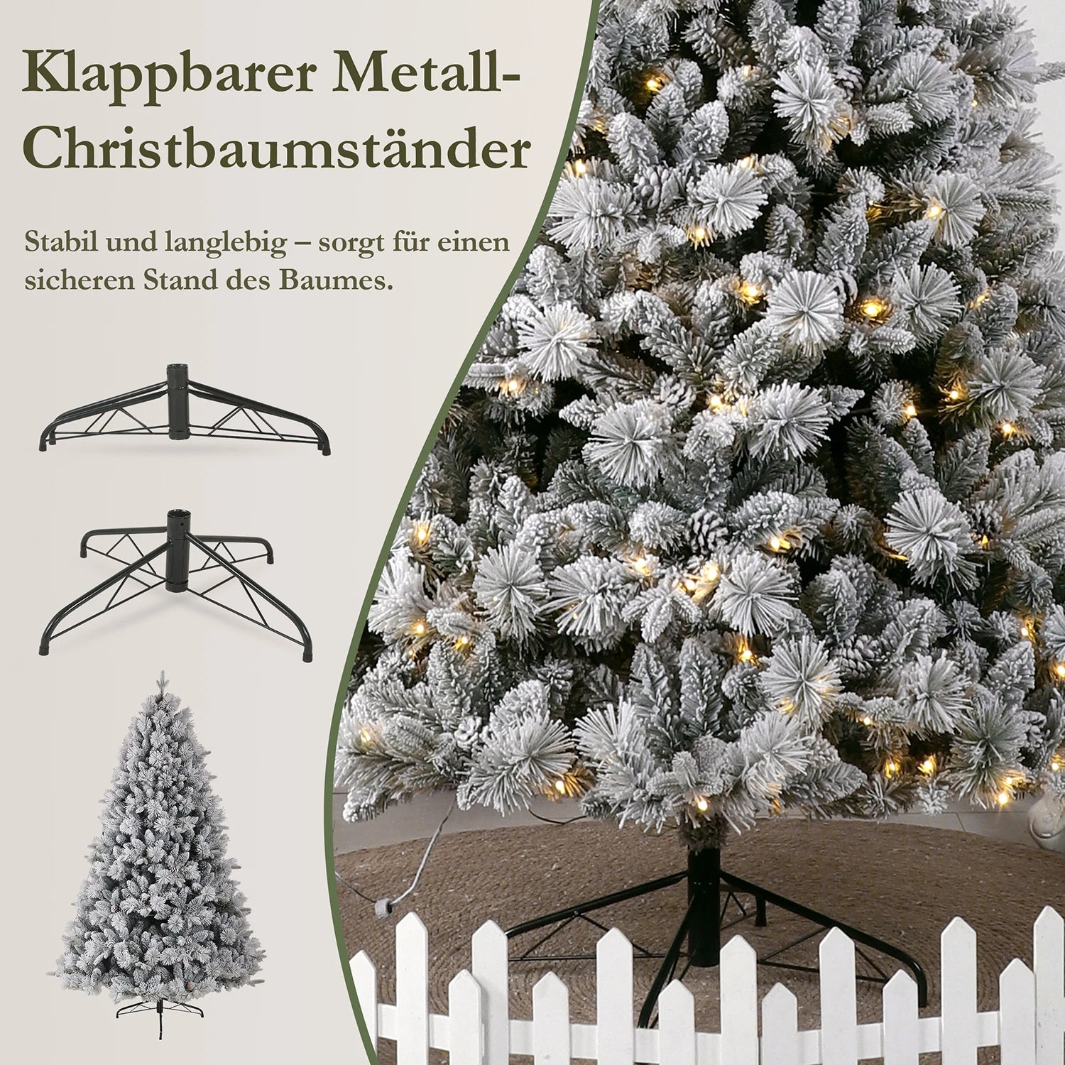 Arbre de Noël Artificiel Neige Blanche – PVC+PE, LED Blanc Chaud, Support Métallique