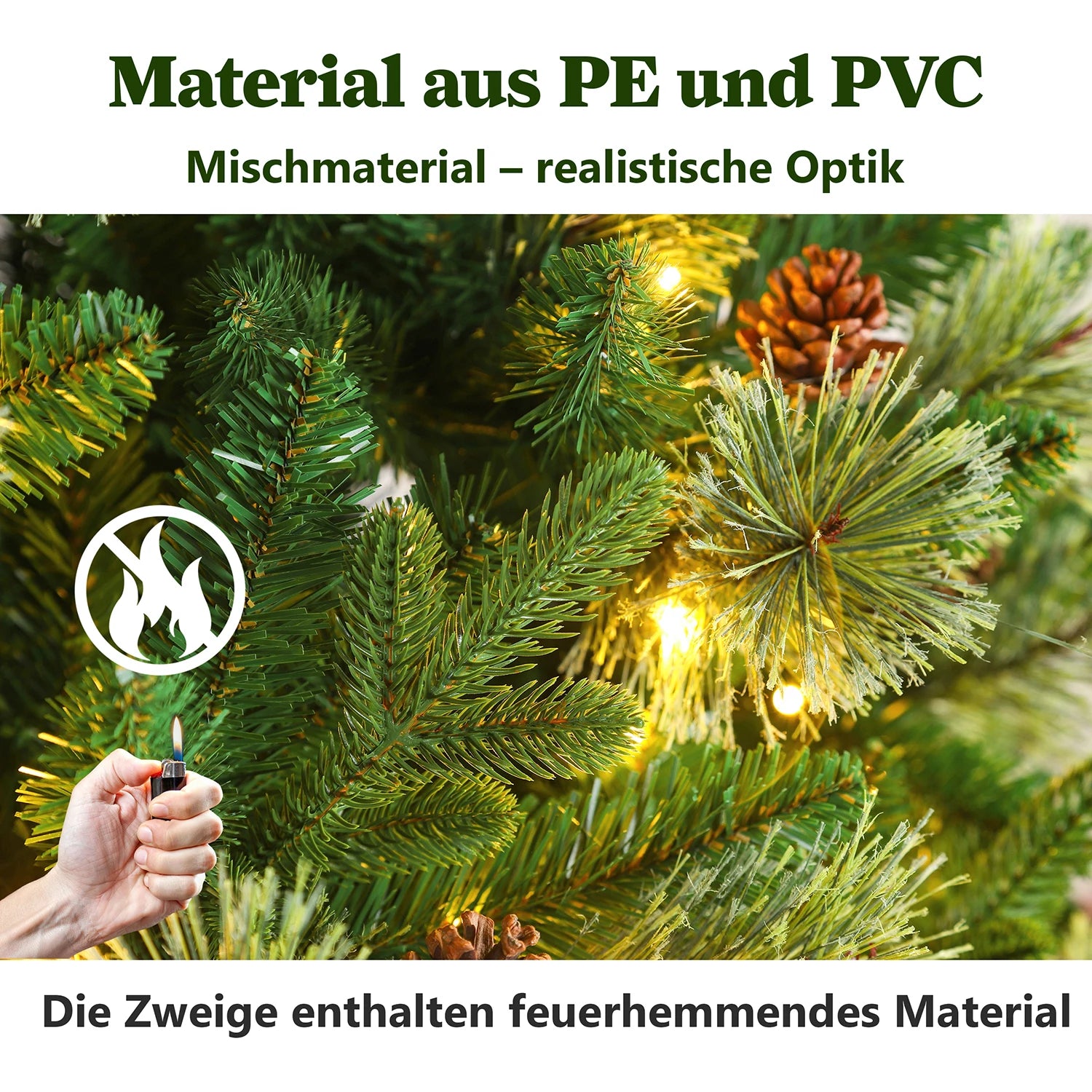 Arbre de Noël Artificiel PVC+PE – 180/210/235 CM, LED, Support Bois