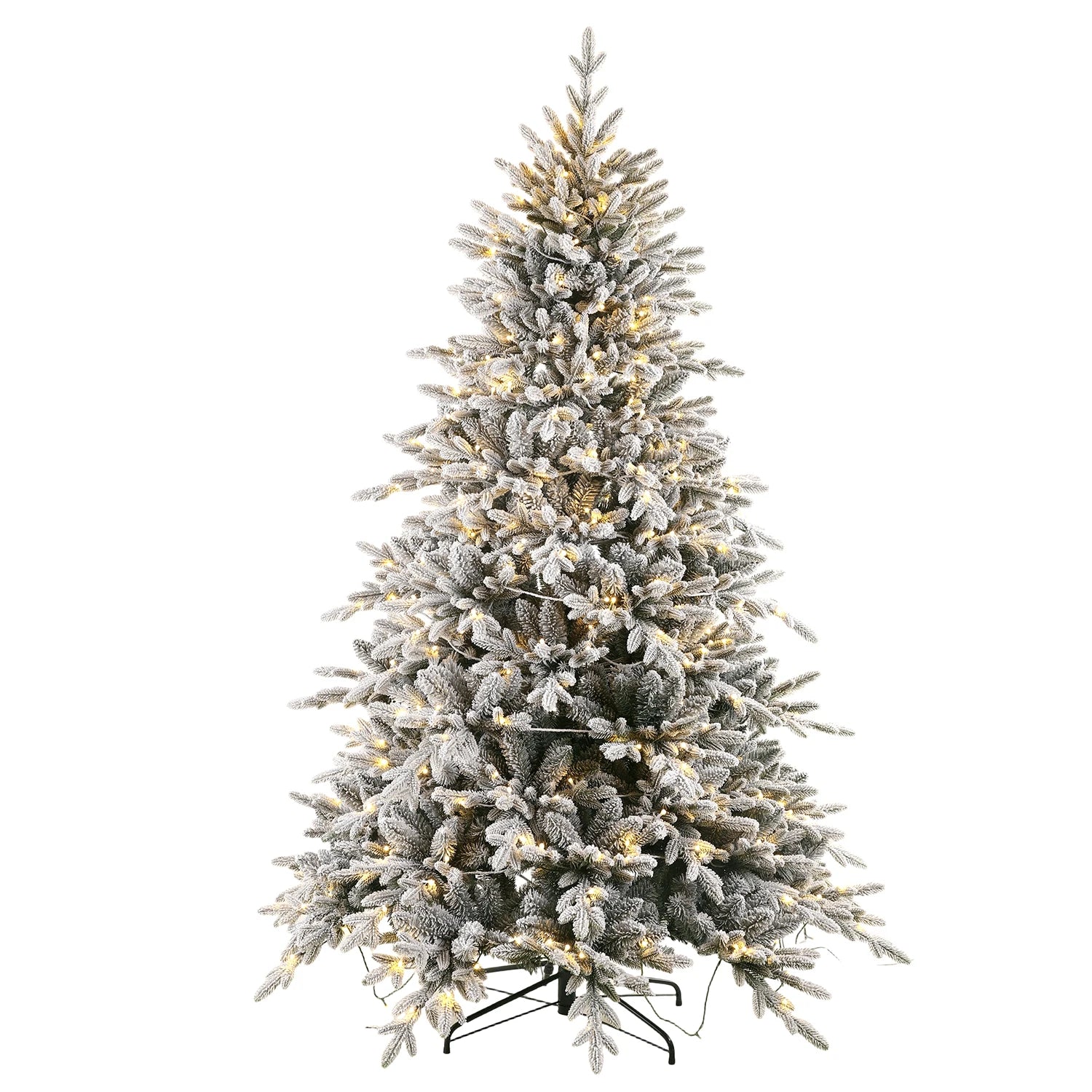 Arbre de Noël Artificiel Neige Blanche 210 CM – PVC+PE, 380 LED, Support Métallique