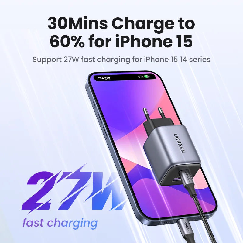 Chargeur Rapide USB C GaN, Chargeur Rapide pour iPhone 15, 14, 13 Pro, Samsung, Xiaomi, iPad Pro, PD3.0, QC3.0, 35W