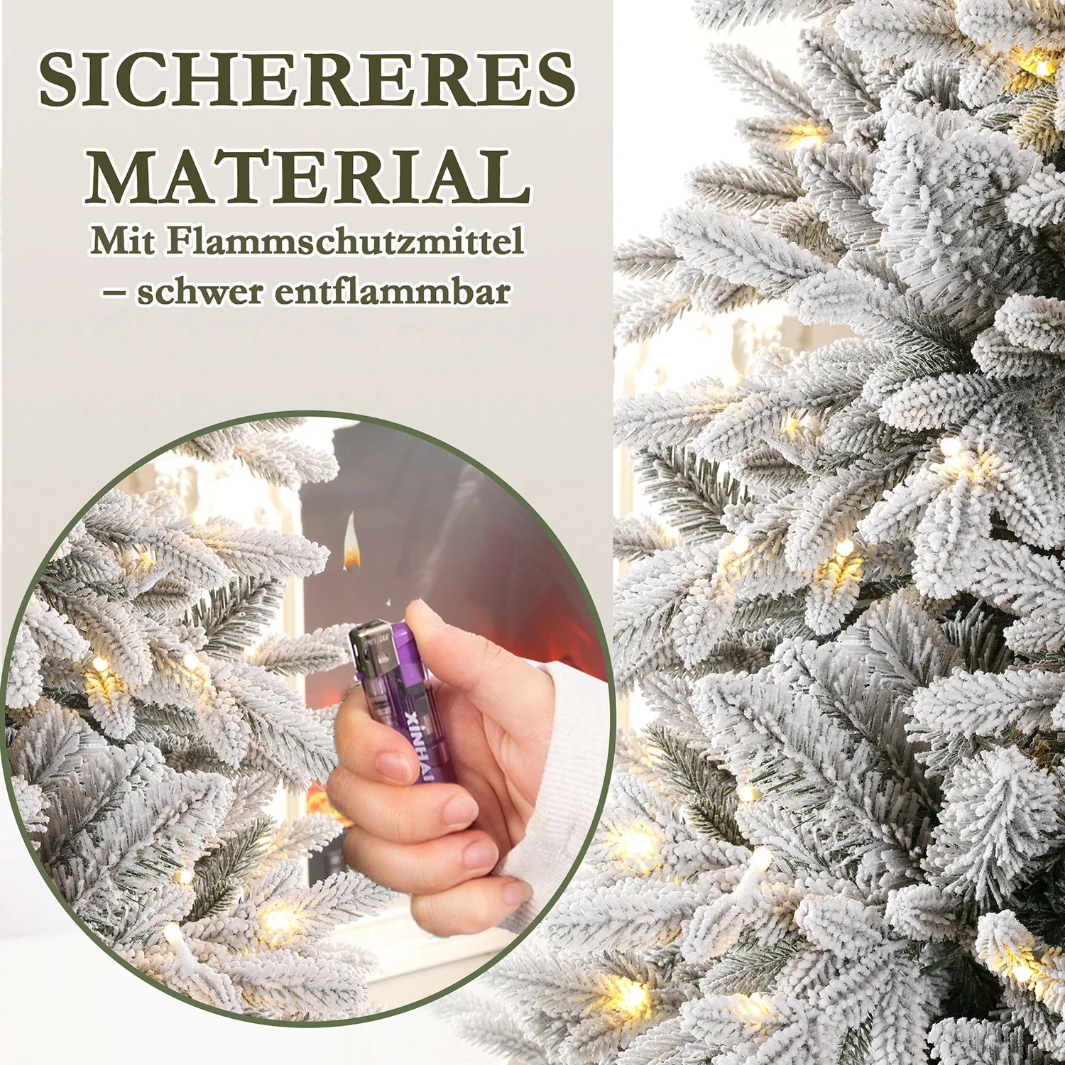 Arbre de Noël Artificiel Neige Blanche PVC+PE – 180/210 CM, LED, Support Métal