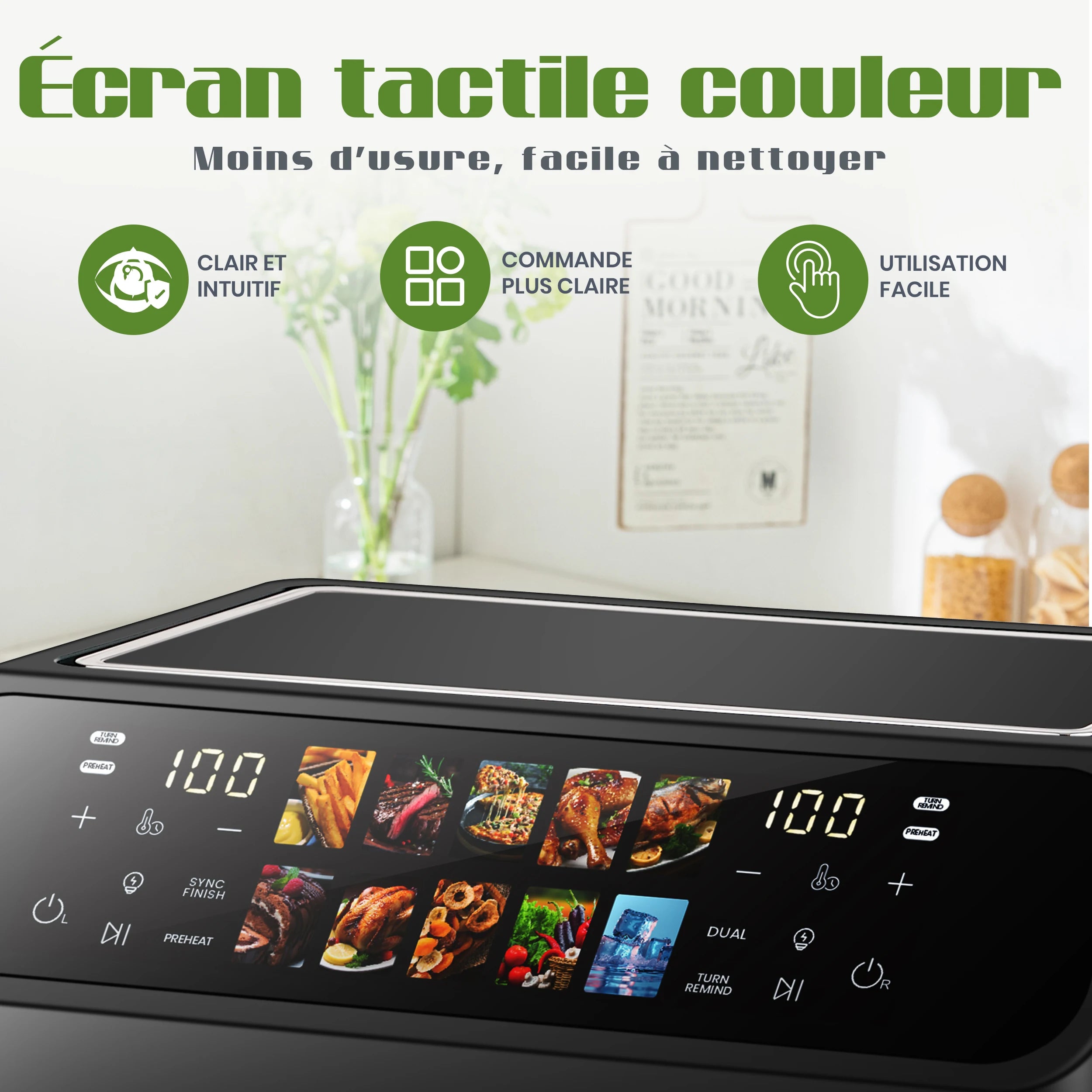 Friteuse à Air Multifonction Double Panier 9L – Écran LED Tactile, Fenêtre de Visualisation, Cuisson Sans Huile