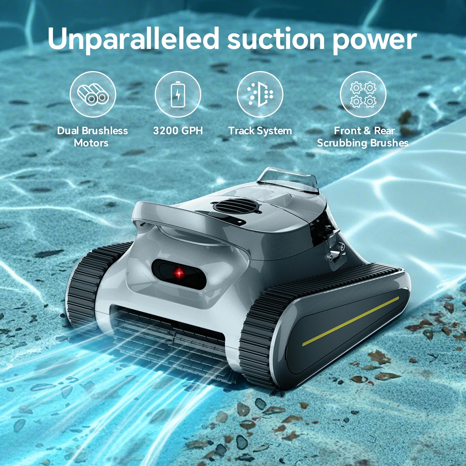 Robot aspirateur de piscine sans fil Seauto pour escalade murale 45 000 Pa Aspiration puissante pour piscines hors sol et creusées jusqu'à 180m2