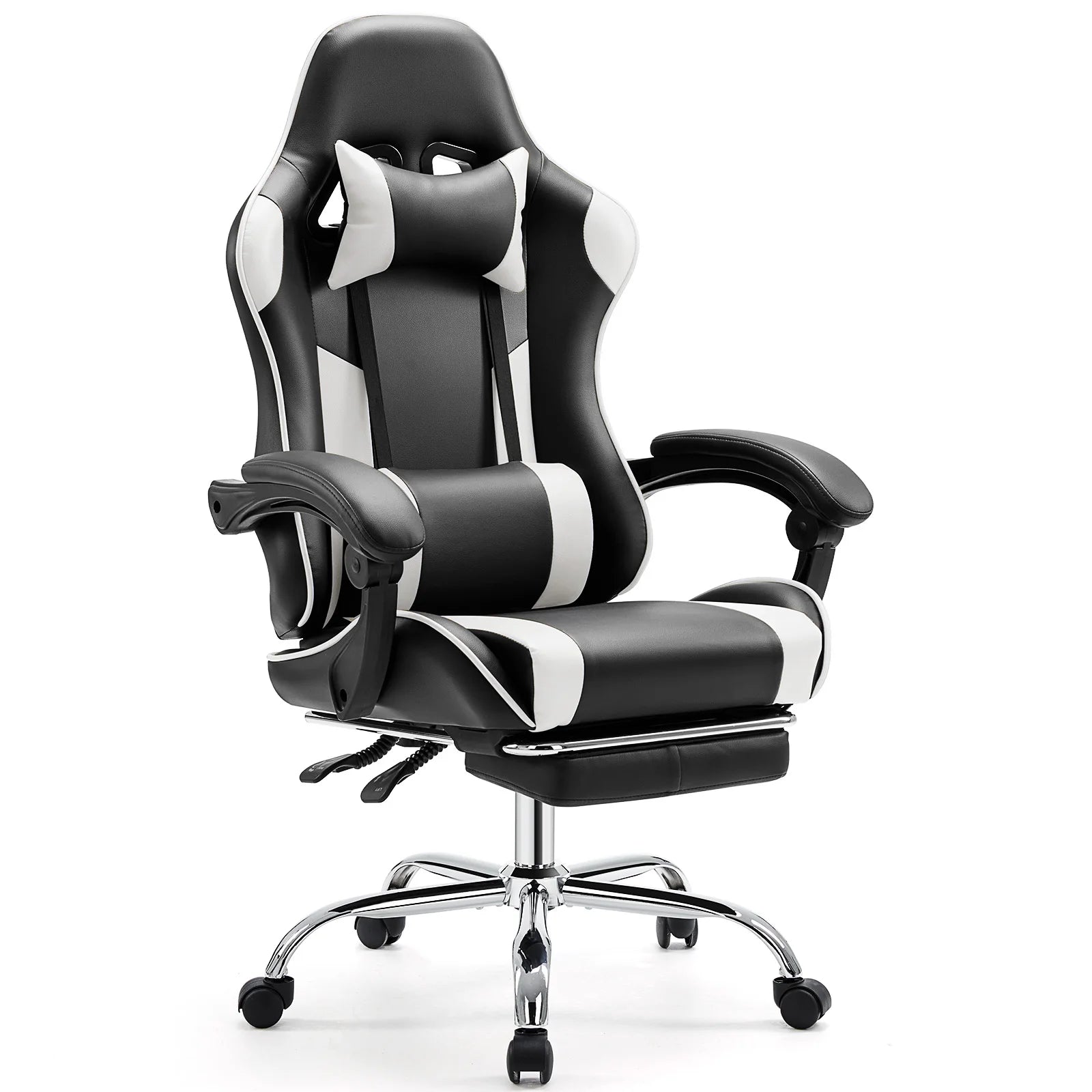 Fauteuil de jeu ergonomique JHK pivotante réglable en cuir PU avec appui-tête et support lombaire pour ordinateur de bureau