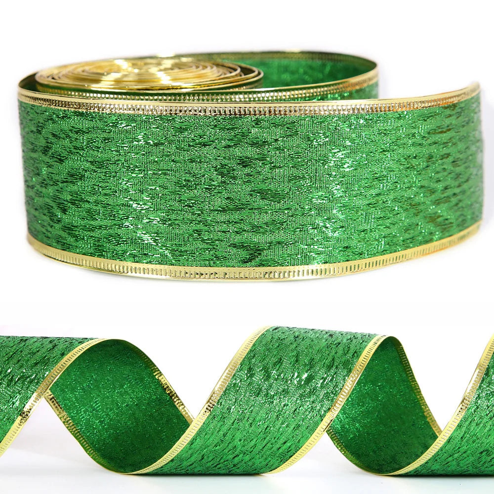 Rubans verts avec fil de fer des deux côtés, décoration d'arbre de Noël