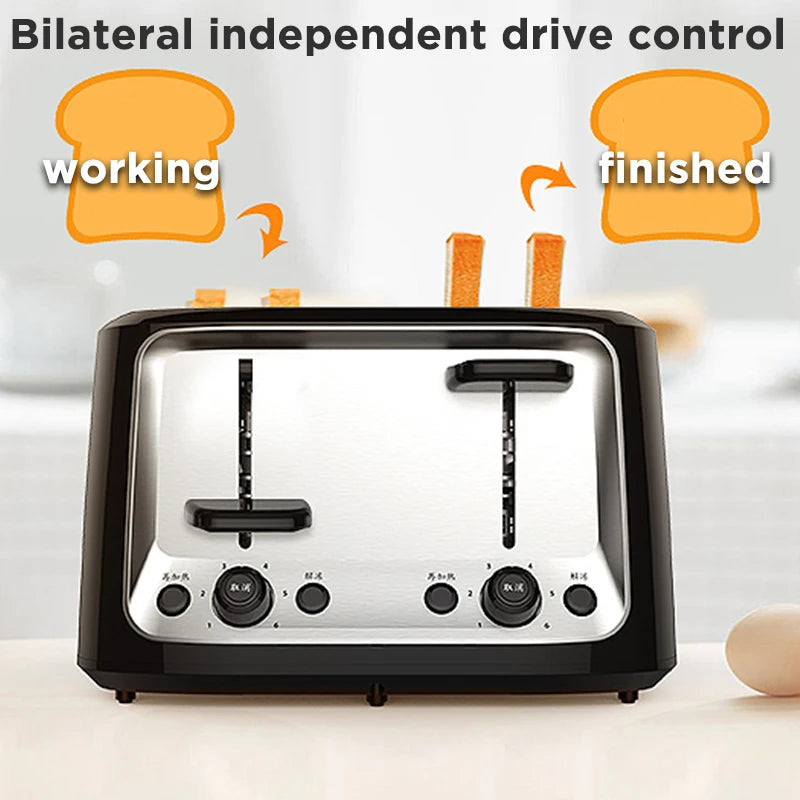 Grille-pain électrique en acier inoxydable pour la maison Grille-pain automatique, petit-déjeuner Grille-pain 4 tranches