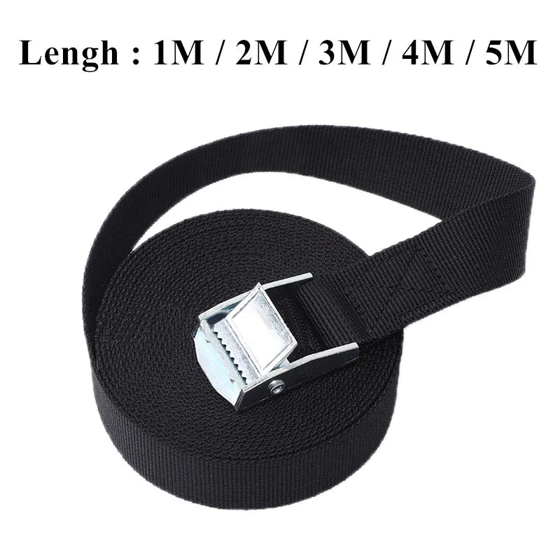 Sangle d'arrimage à boucle noire de 1 m/2 m/3 m/4 m/5 m, sangles de chargement pour voiture, moto, vélo, corde de remorquage à boucle en métal