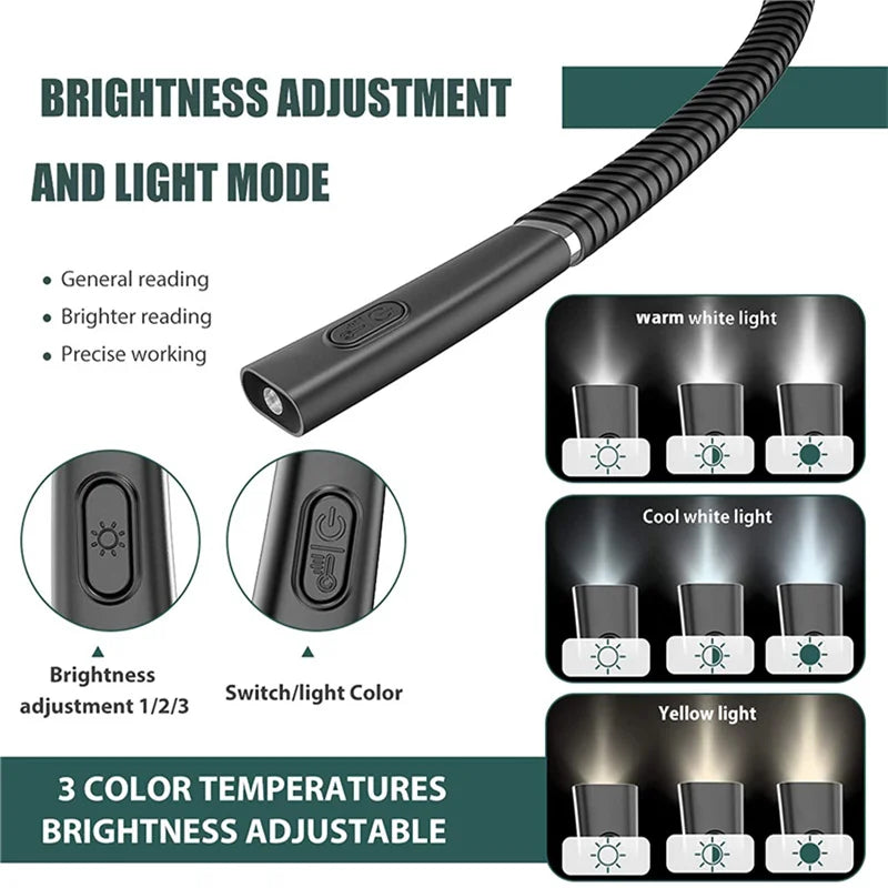 LED Neck Hanging Light, Hands-Free Neck Light, 3 Light Levels, 3 Temperature USB Rechargeable Reading Light, High Quality Reading Lamp