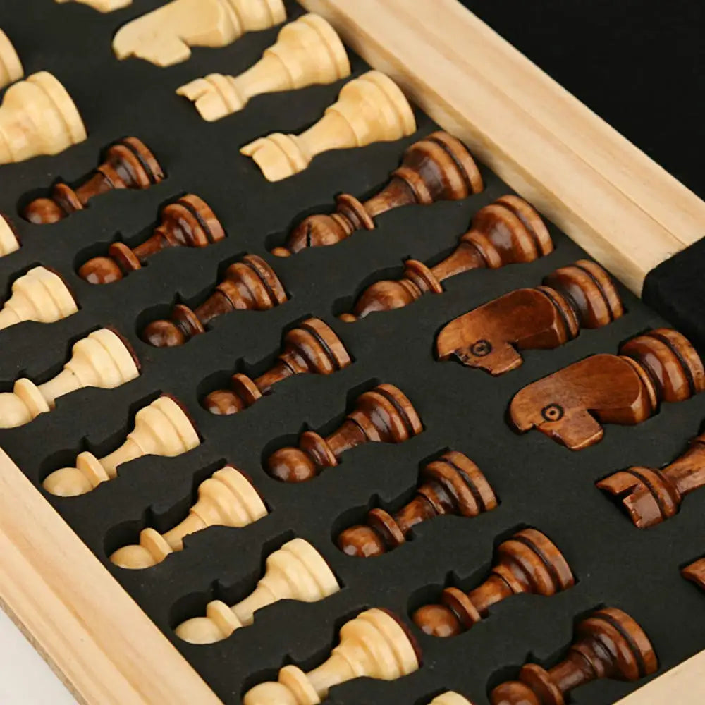 Jeu d'échecs magnétique pliant en bois avec plateau feutré, grand échiquier intérieur pour adultes et enfants, 39x39cm
