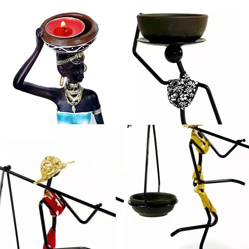 Afrikanische Kunststatuette, afrikanische Kerzenhalter 8,5 Zoll, Dekor für Tisch, Schreibtisch, Esszimmerdekoration, Kerzenhalter aus Kunstharz, Vintage-Kerzenständer