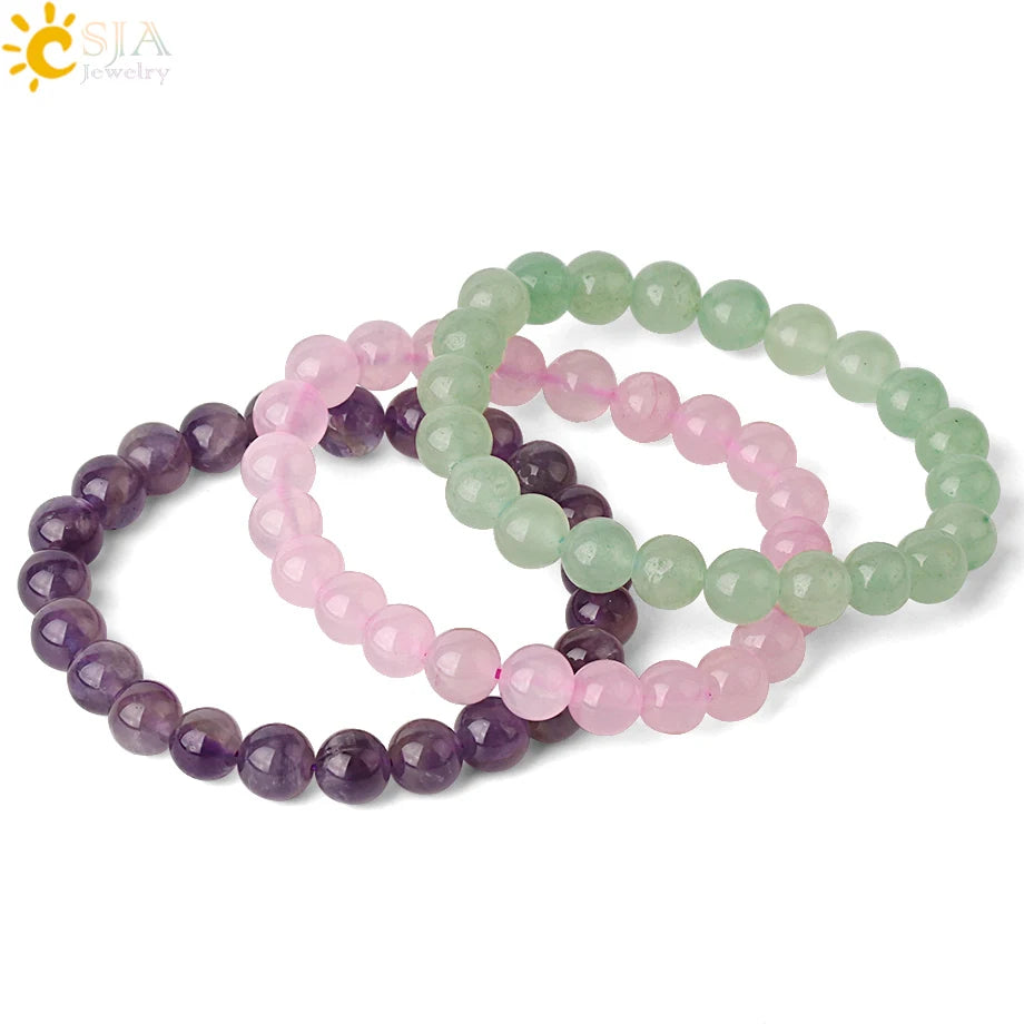 Ensembles de bijoux pour femmes, Boucles d'oreilles, Bracelets, Bague, Clip violet, Quartz rose, Aventurine verte, Guérison, G369