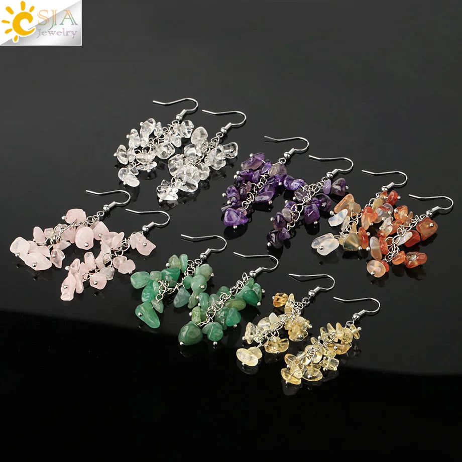 Boucles d'oreilles en pierre naturelle écaillée, pendentif goutte, 7 chakras irrégulier, perle en cristal pour femmes, bijoux faits à la main à la mode bijoux pierre naturelle boucle d’oreille femme