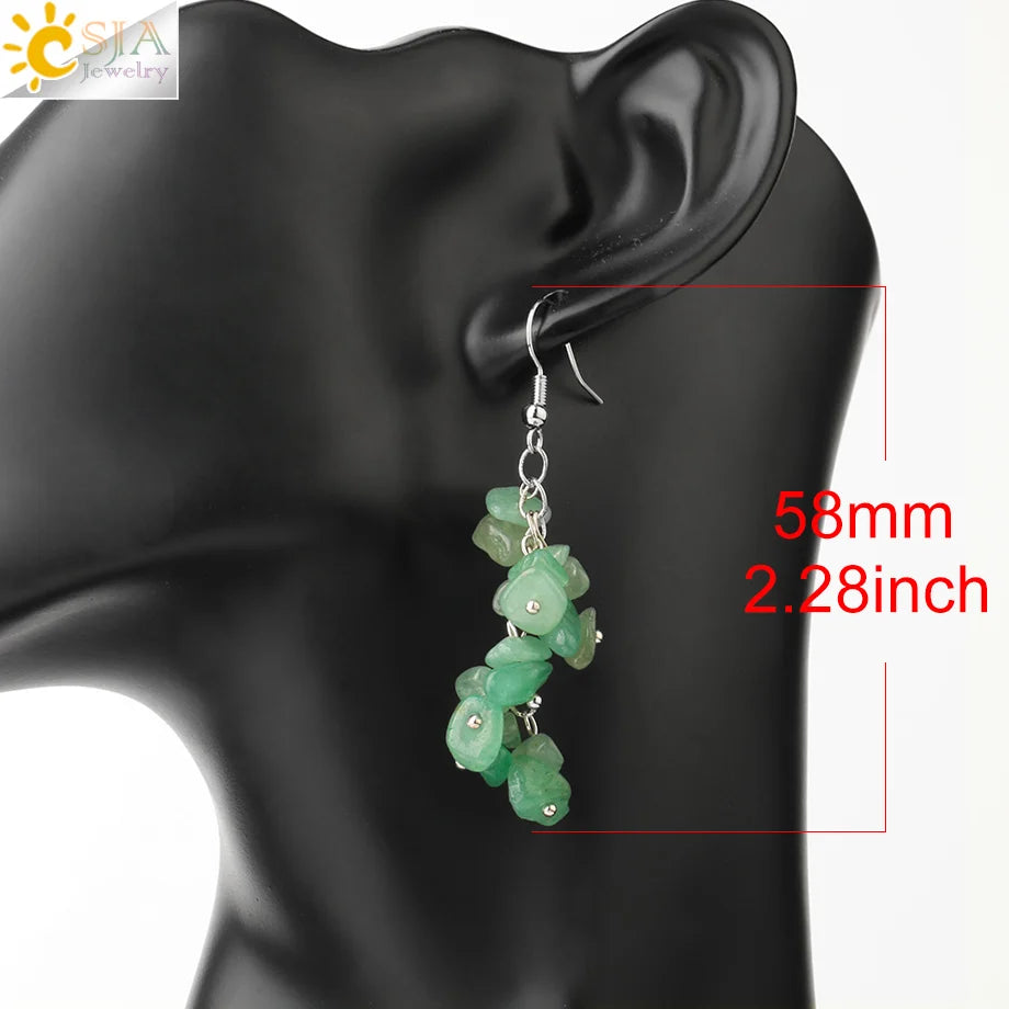 Boucles d'oreilles en pierre naturelle écaillée, pendentif goutte, 7 chakras irrégulier, perle en cristal pour femmes, bijoux faits à la main à la mode bijoux pierre naturelle boucle d’oreille femme