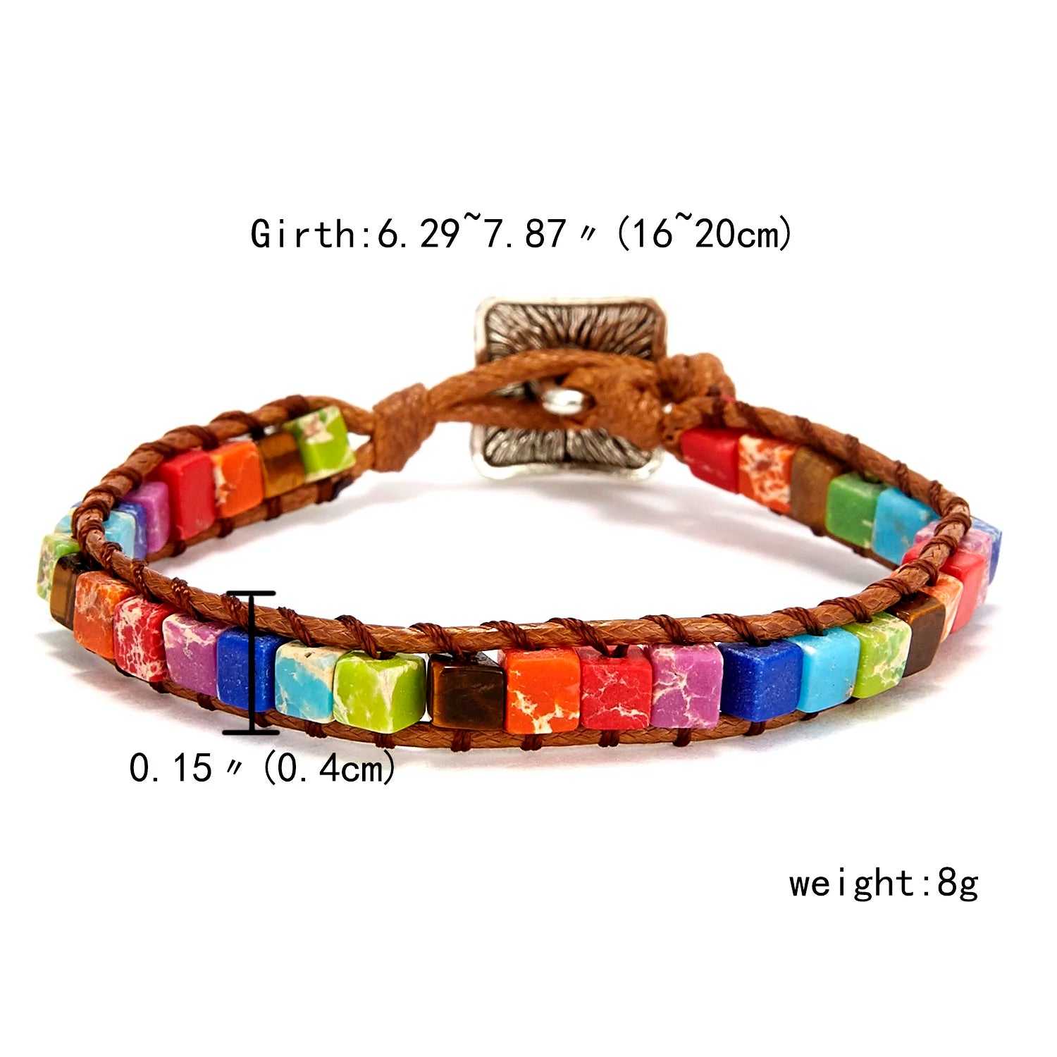 Bracelet Chakra fait à la main multicolore en pierre naturelle, perles en cuir, Bracelets en pierre naturelle