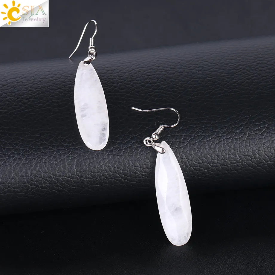 Boucles d'oreilles en pierres naturelles, boucles d'oreilles pendantes pour femmes, longues, pendentif de coupe à multiples facettes œil de tigre cristal de lave géométrie goutte boucle d oreilles