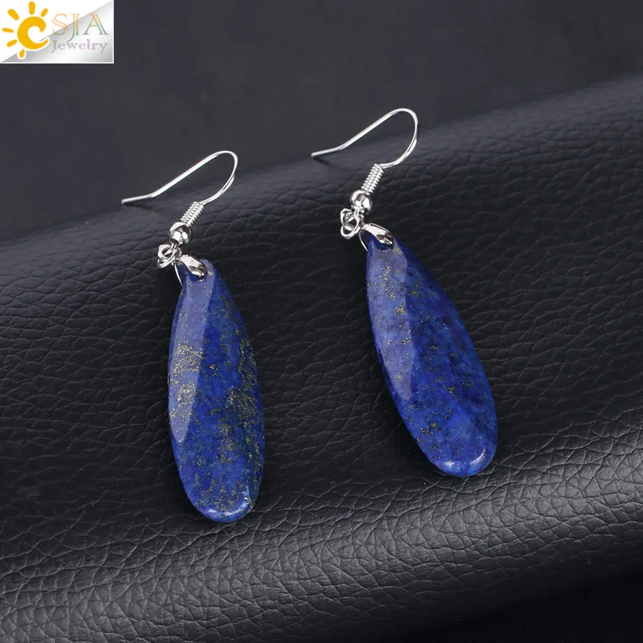 Boucles d'oreilles en pierres naturelles, boucles d'oreilles pendantes pour femmes, longues, pendentif de coupe à multiples facettes œil de tigre cristal de lave géométrie goutte boucle d oreilles