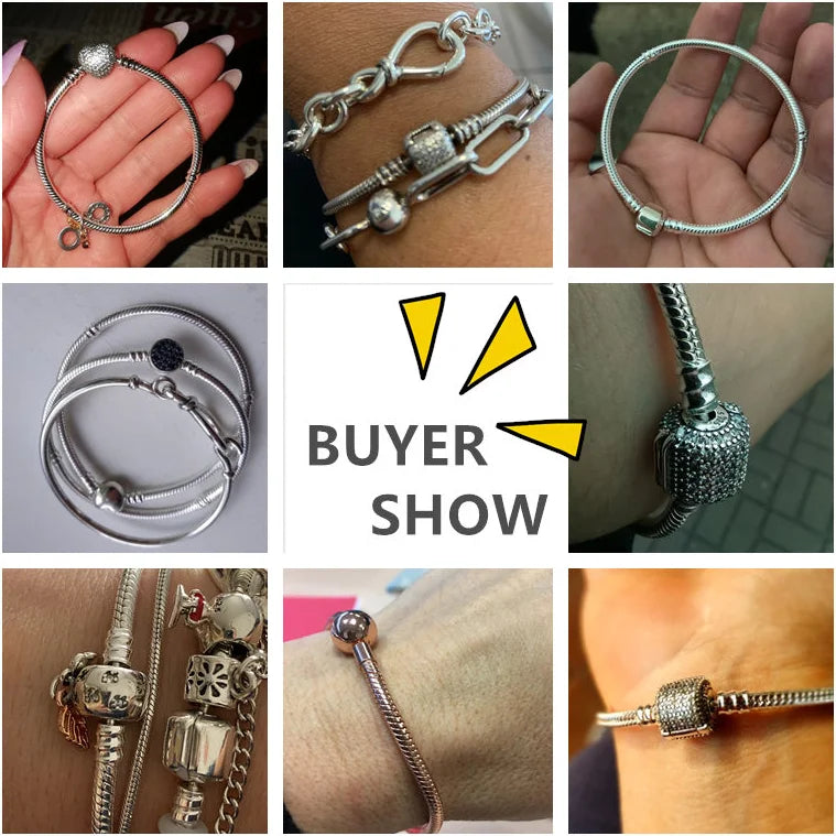 Bracelet en argent regardé 925 véritable pour femme, bracelets originaux, breloques en perles, cadeau de bijoux à bricoler soi-même, cœur, mode, 3mm