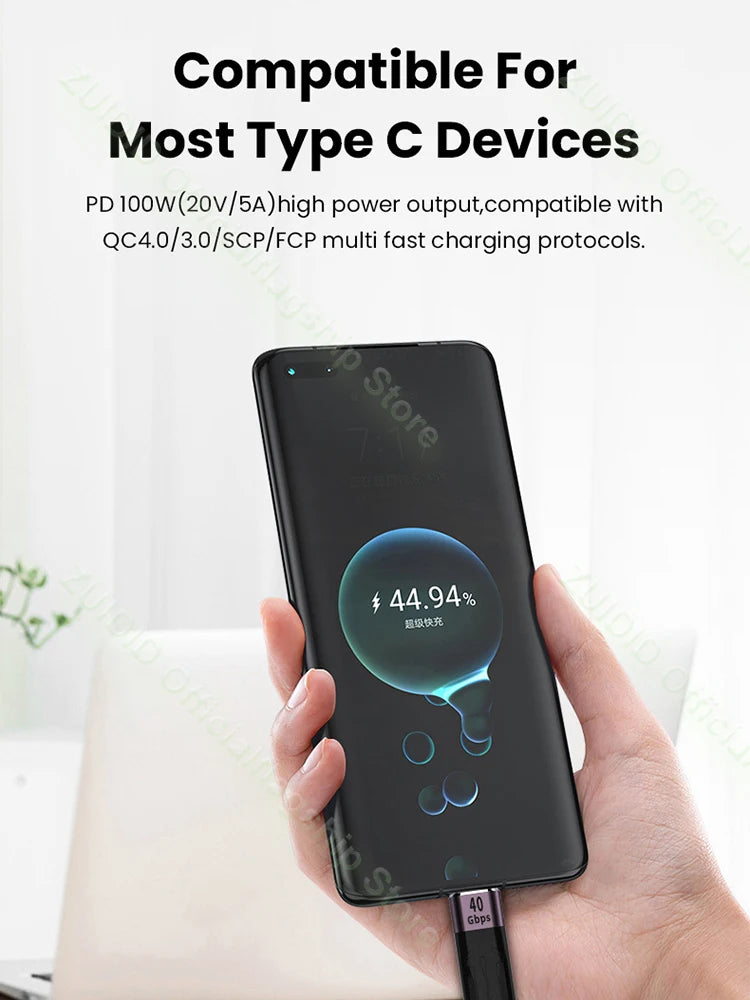 Câble USB pour Charge Rapide et Transfert de Données, Type C, Thunderbolt 3, 4K 60Hz, 40Gbps, 4.0, Gen3, PD, 100W, 5A