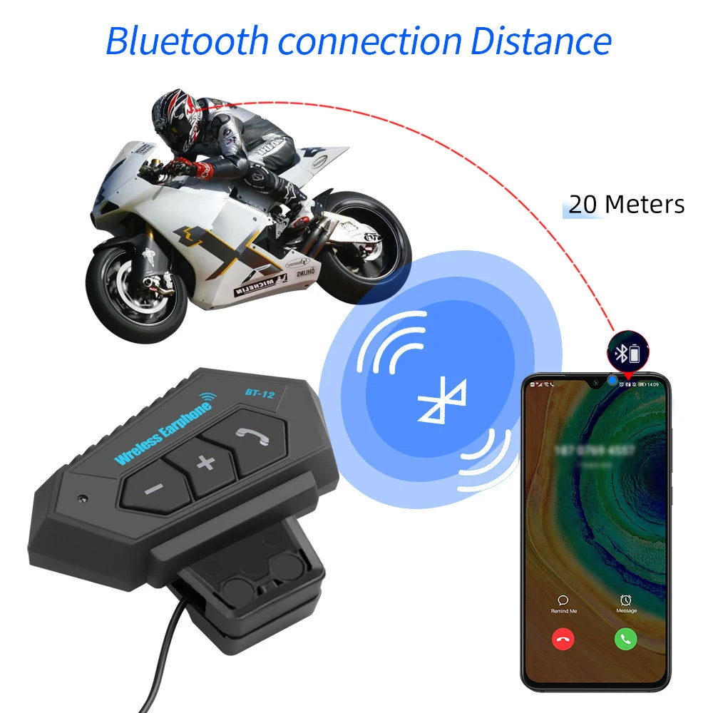 Oreillette Bluetooth 4.2 pour moto, appareil de communication pour casque, téléphone BT sans fil, kit mains-libres stéréo avec microphone de réduction, T2