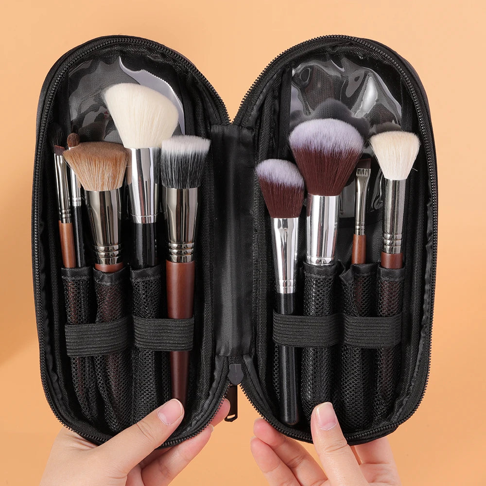 Make-up-Tasche, tragbare Make-up-Pinsel-Aufbewahrungstasche, schwarzes Segeltuch, Beauty-Tool mit Reißverschluss, wasserdicht