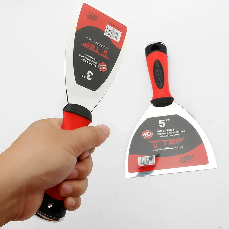 Lot de 2 couteaux à mastic en acier inoxydable, couteau à plâtre mural, outil à main, manche en plastique, lame de grattoir avec poignée souple