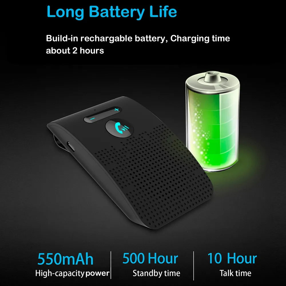 Bluetooth 5.0 Handsfree Car Kit, HIFI Speakerphone, 2W Wireless Audio Receiver, MP3 Music Player, Noise Cancelling, Sun Visor Clip