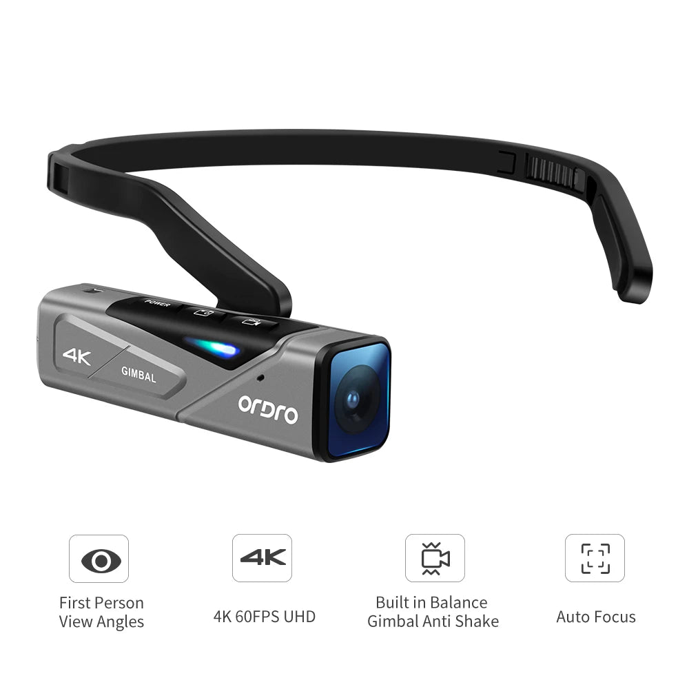 Caméra Vlog Ordro EP7, 4K 60fps, à tête portable, WiFi POV, Caméscope d'action numérique, Stabilisation d'image - Profismail.com