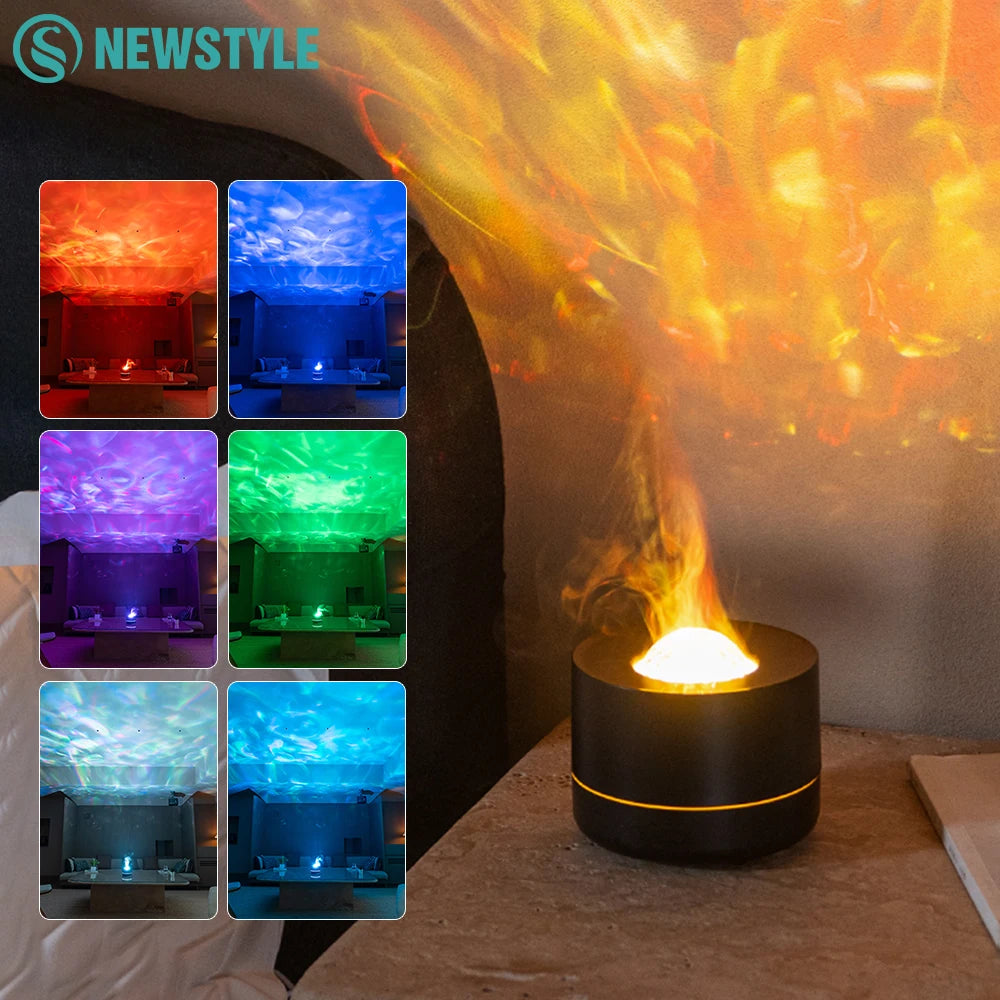 3D Flame Essential Oil Diffuser – Air Humidifier with Starry Sky Projection
