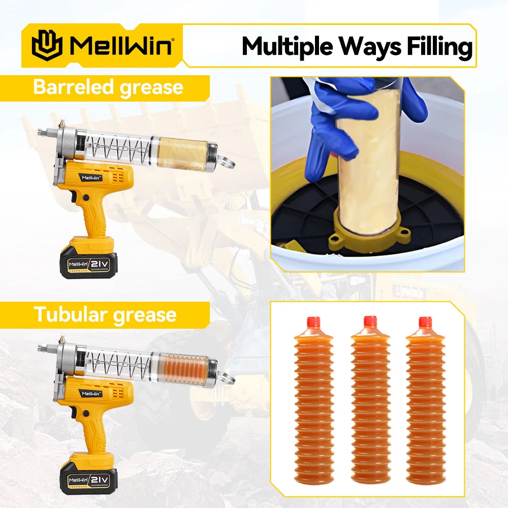 Pistolet à Graisse Électrique Sans Fil 12000PSI MELLWIN – Huile Lubrifiante Haute Pression pour Voiture, Compatible Makita 18V
